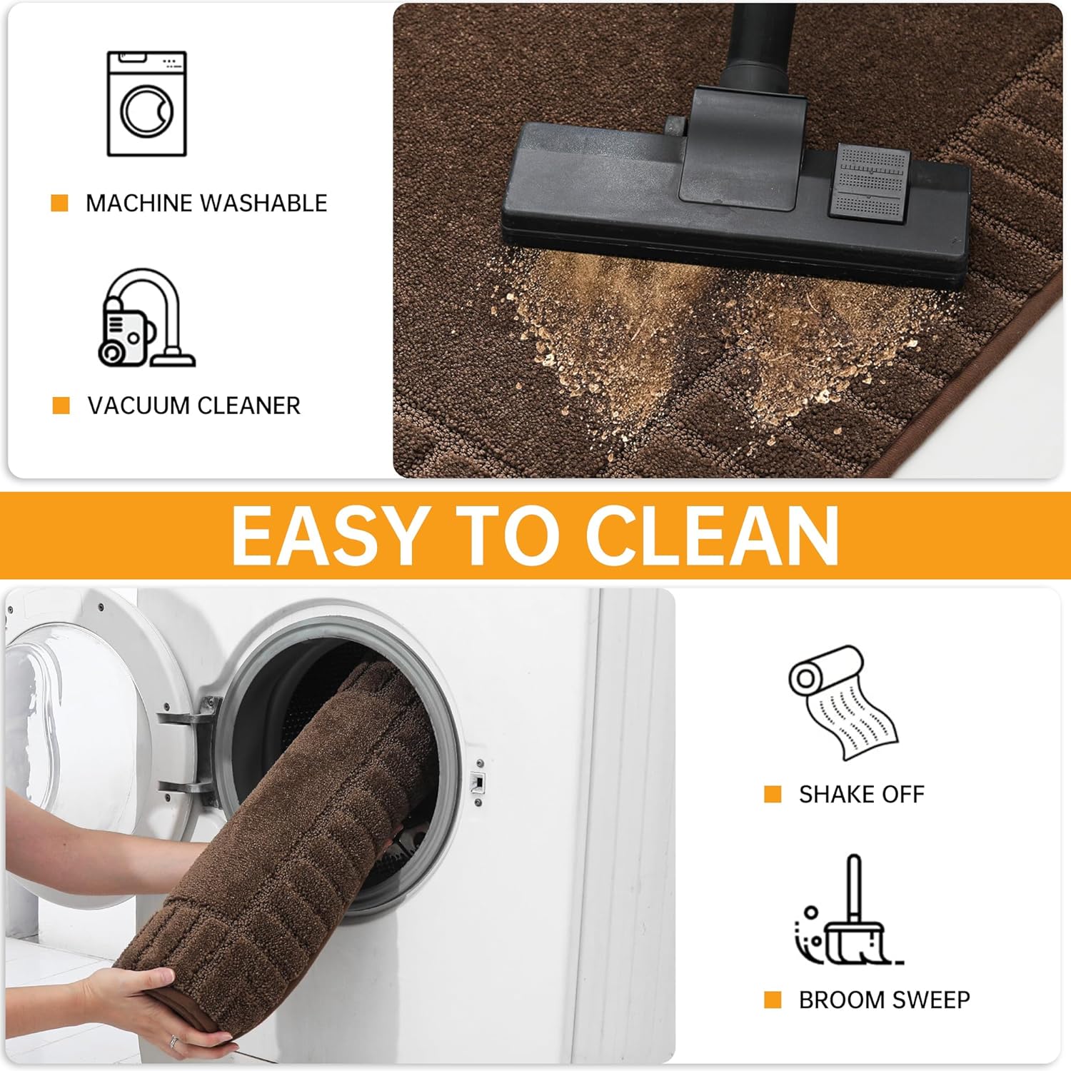 BEQHAUSE Door-Mat – Tapete antideslizante para puerta principal, de perfil bajo, resistente a la suciedad, lavable, absorbente, color marrón, 32 x