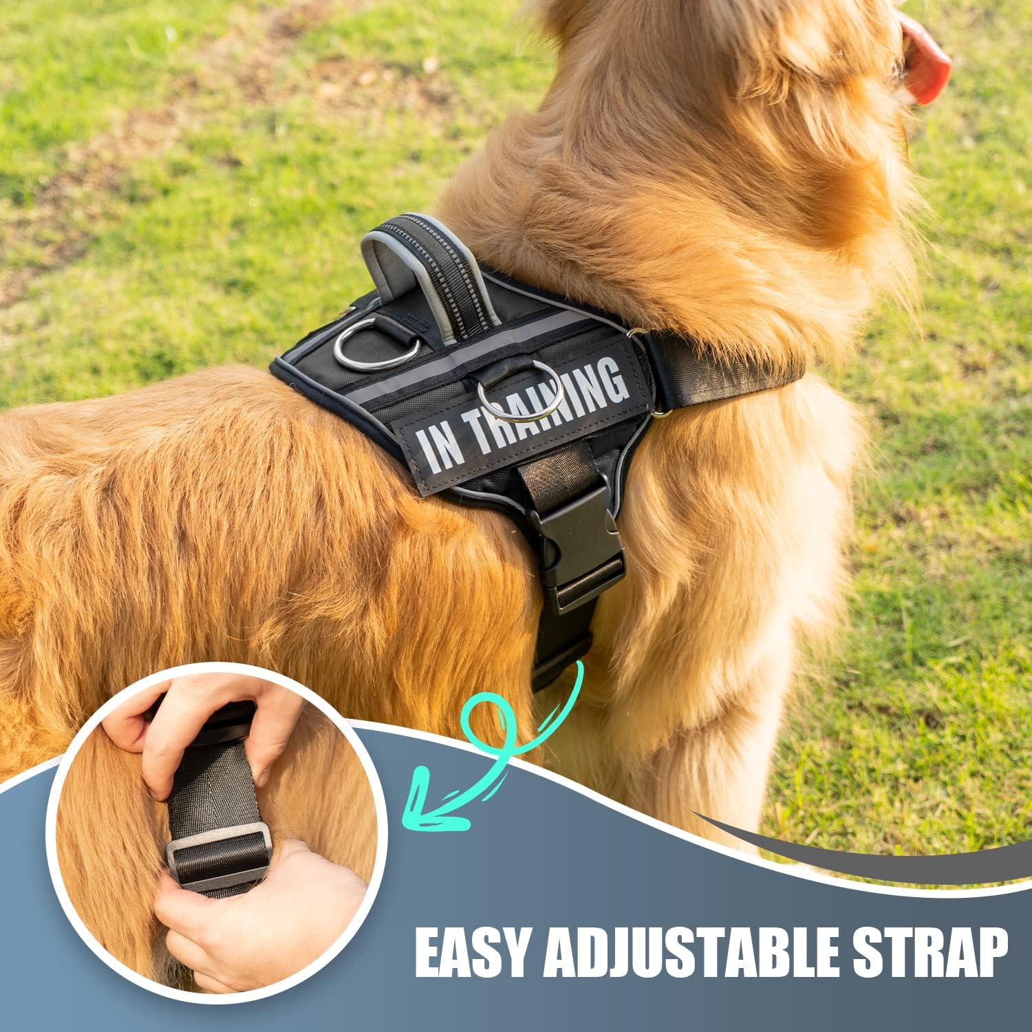 Arnés reflectante para perro, arnés antideslizante sin tirones para perro con 8 parches para perros, arnés ajustable en servicio de entrenamiento