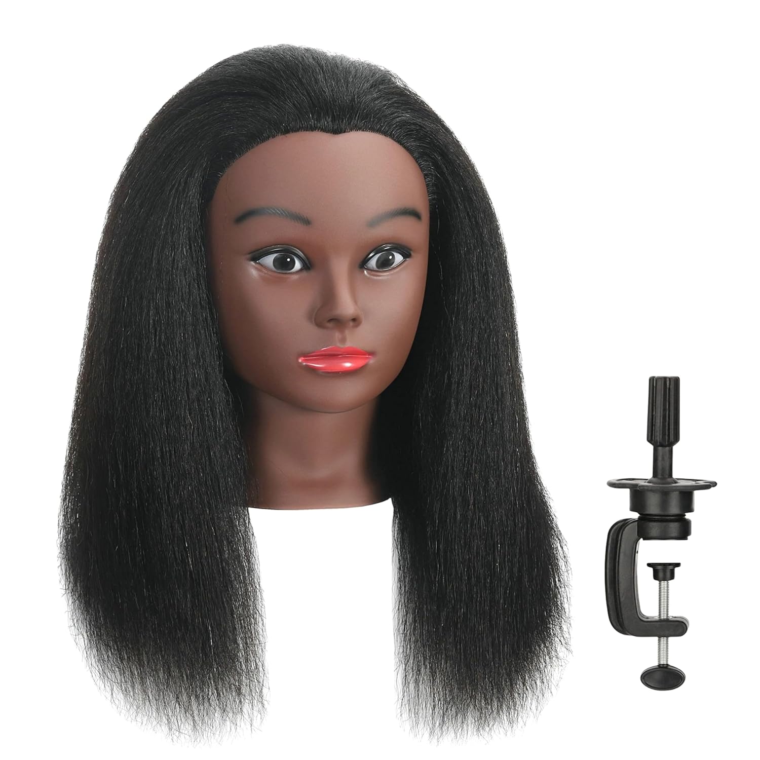 WikNifo – Cabeza de maniquí de cabello 100% humano real con soporte para peluquería práctica maniquí cosmetología muñeca entrenamiento cabeza