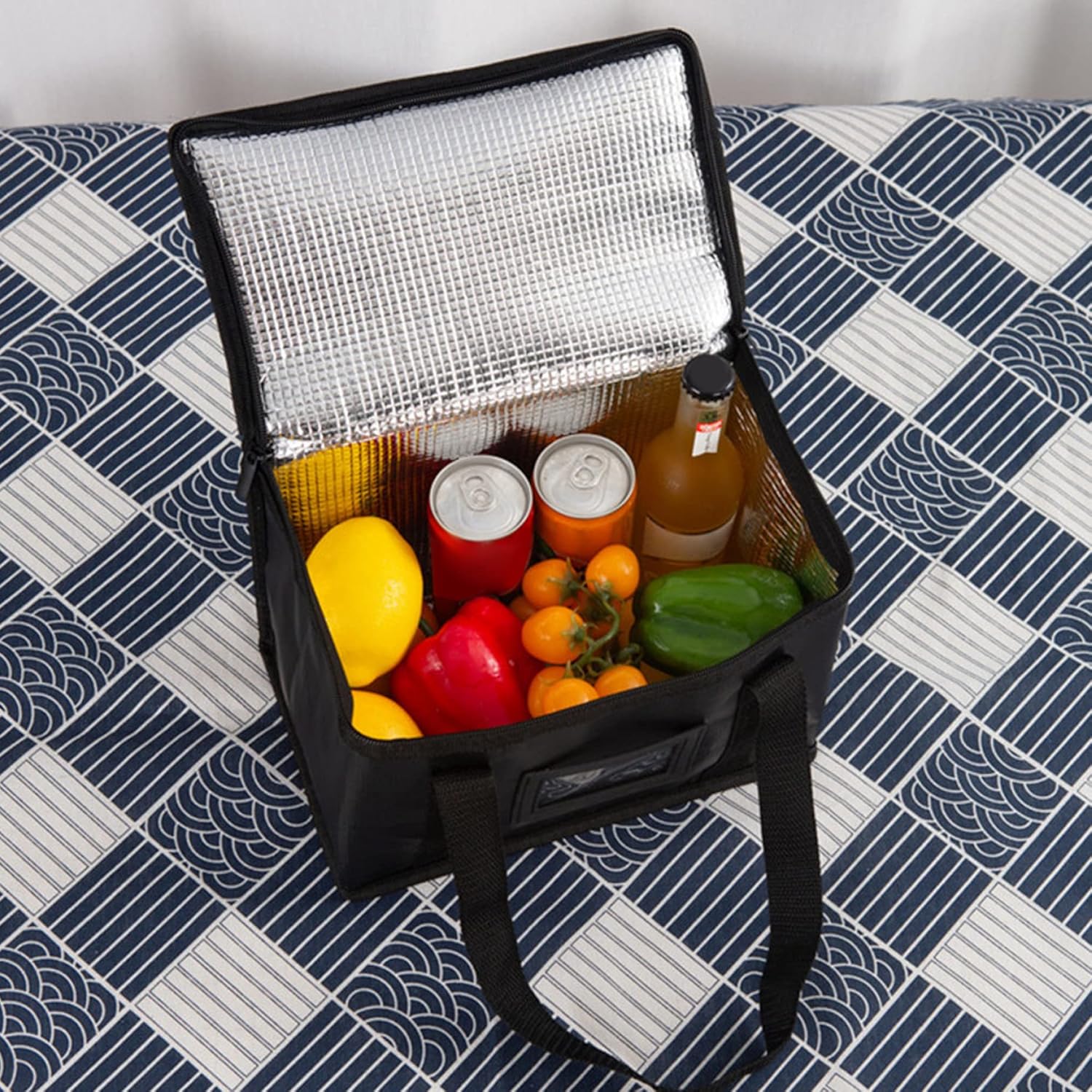 Bolsas de compras aisladas de 28L, negro, bolsa reutilizable, cremallera térmica, plegable, totalizador, enfriador, transporte de alimentos caliente
