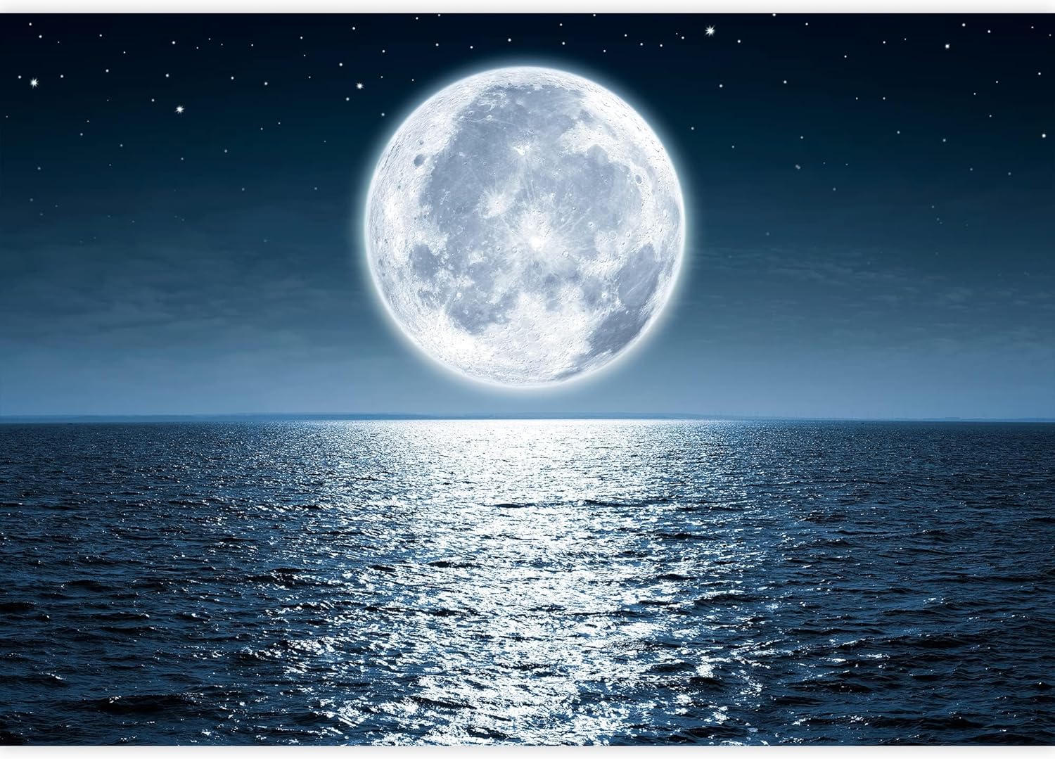 wall26 Mural de pared extraíble Luna llena que se levanta sobre el océano vacío por la noche con espacio de copia, papel tapiz grande autoadhesivo –