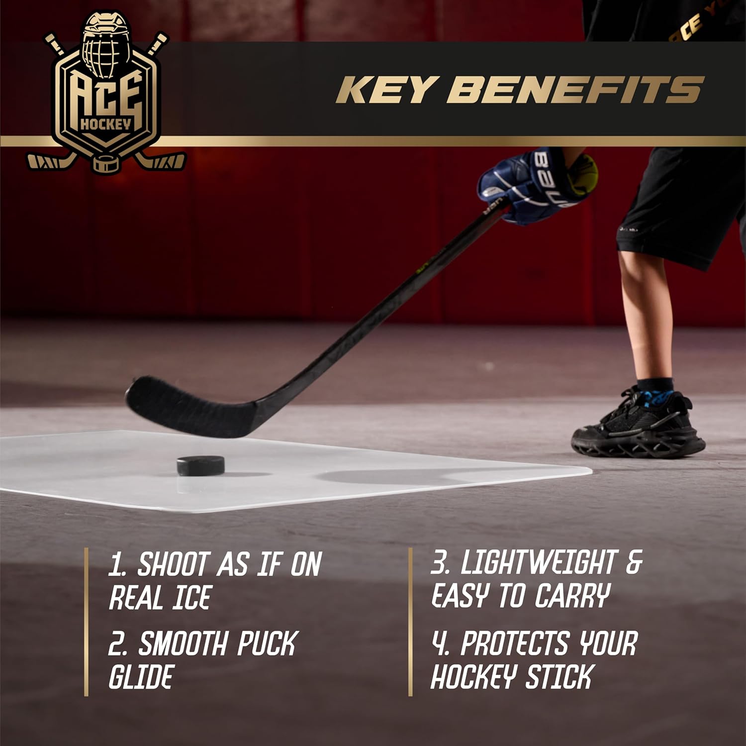 ACE HOCKEY Almohadilla de entrenamiento de hockey para tiro, alfombrilla de hielo sintética que simula la sensación de hielo real, ayuda de
