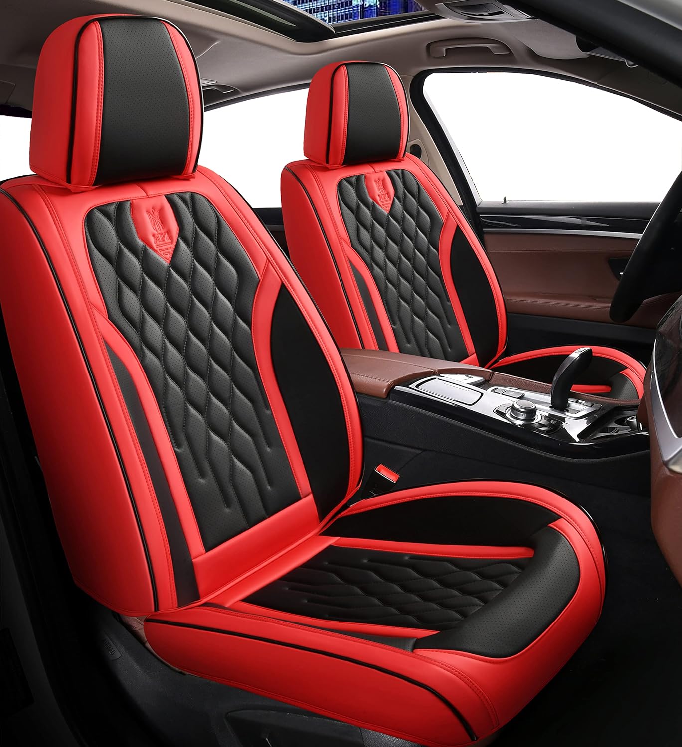 Juego completo de fundas de cuero sintético para asiento de automóvil, ajuste universal para la mayoría de los automóviles (negro y rojo, juego
