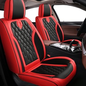 Juego completo de fundas de cuero sintético para asiento de automóvil, ajuste universal para la mayoría de los automóviles (negro y rojo, juego Juego completo de fundas de cuero sintético para asiento de automóvil, ajuste universal para la mayoría de los automóviles (negro y rojo, juego