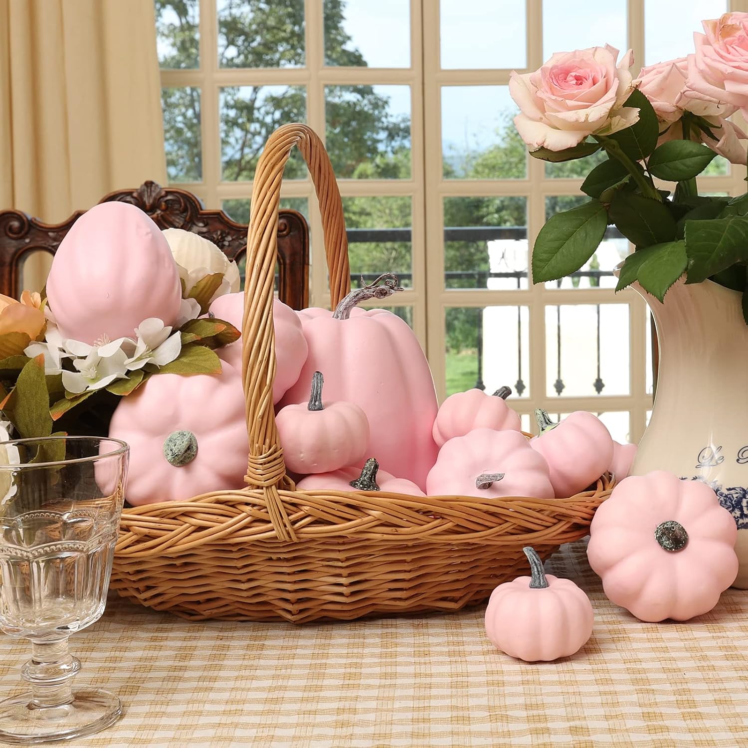 joyhalo Decoración de calabaza de otoño, paquete de 14 calabazas falsas grandes para decorar exteriores, calabazas artificiales de cosecha,