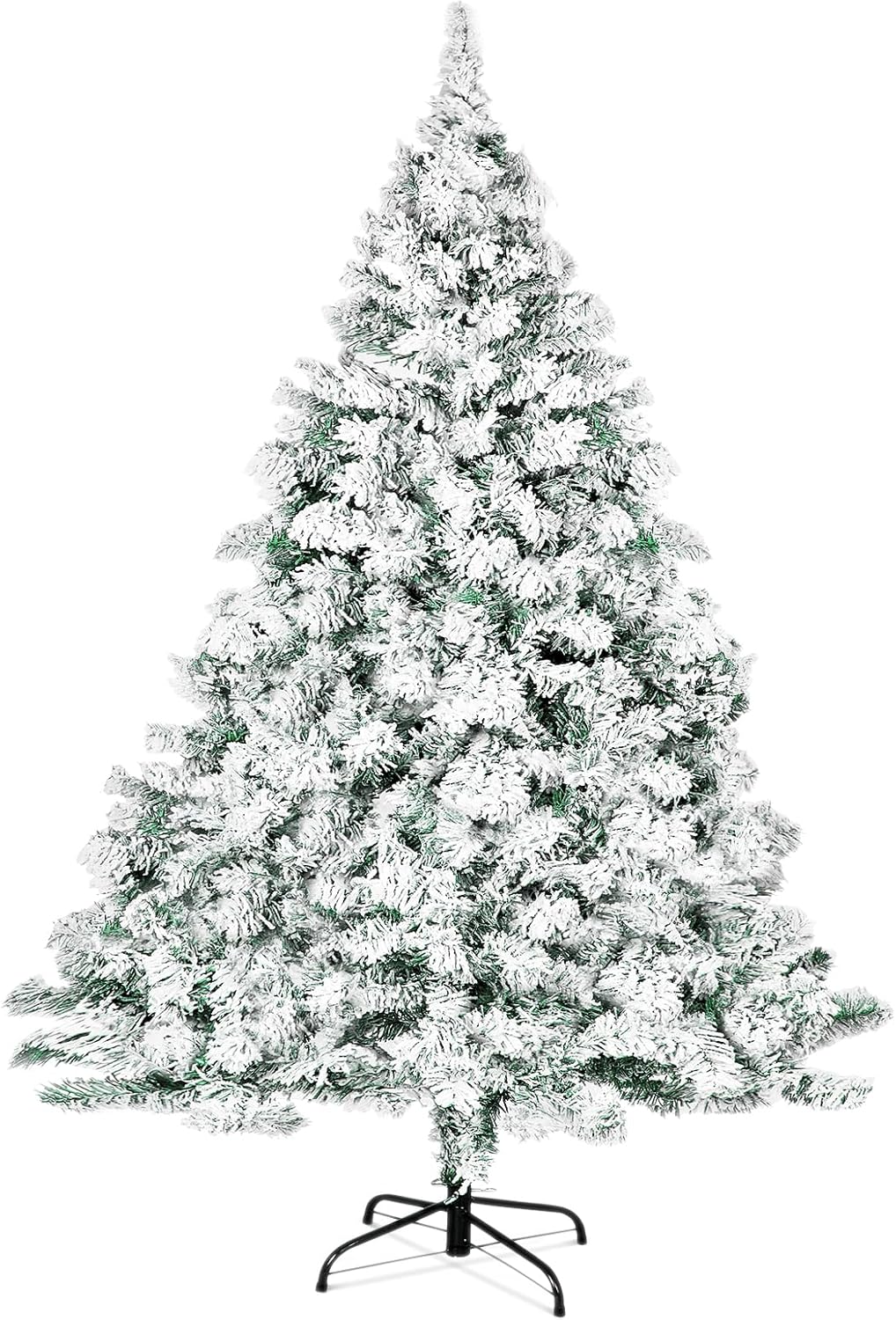 Outroad Árbol de Navidad flocado de nieve de 6 pies, pino artificial con bisagras de alta calidad, soporte de metal para árbol de Navidad y 800