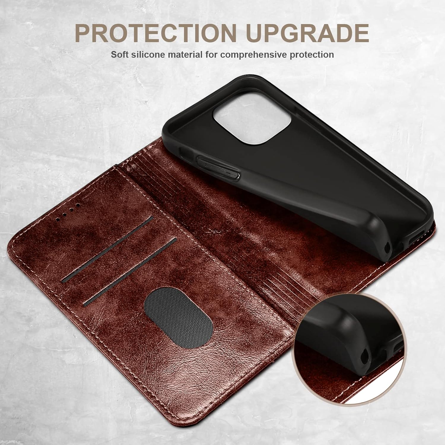 SINIANL Funda tipo cartera compatible con iPhone 15 Pro, con función atril magnético, tarjetero de cuero con tapa para iPhone 15 Pro, color marrón