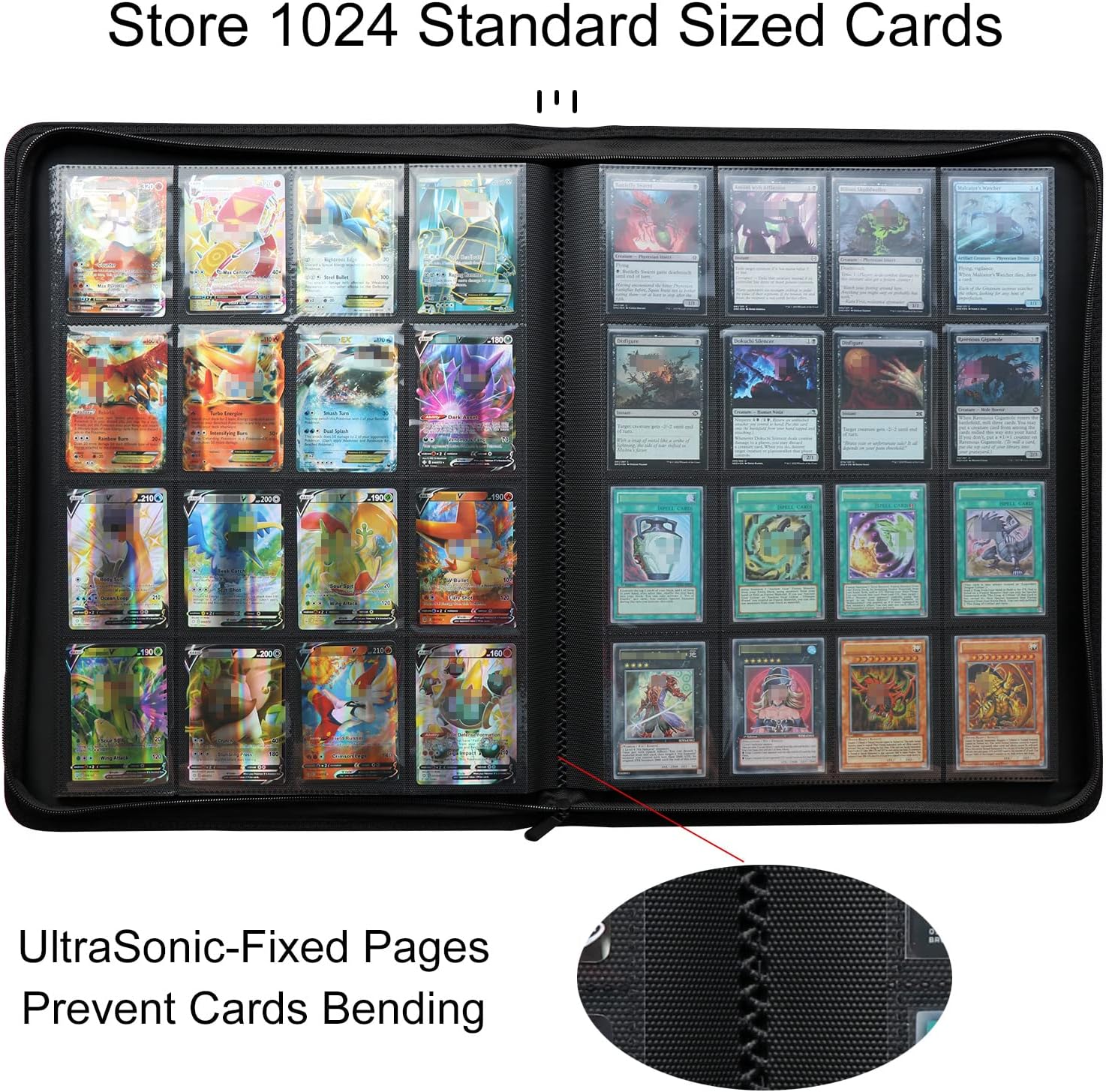 Carpeta de tarjetas de 16 bolsillos con más de 1000 bolsillos, grandes bolsillos laterales sin anillo, carpeta de álbum de tarjetas intercambiables