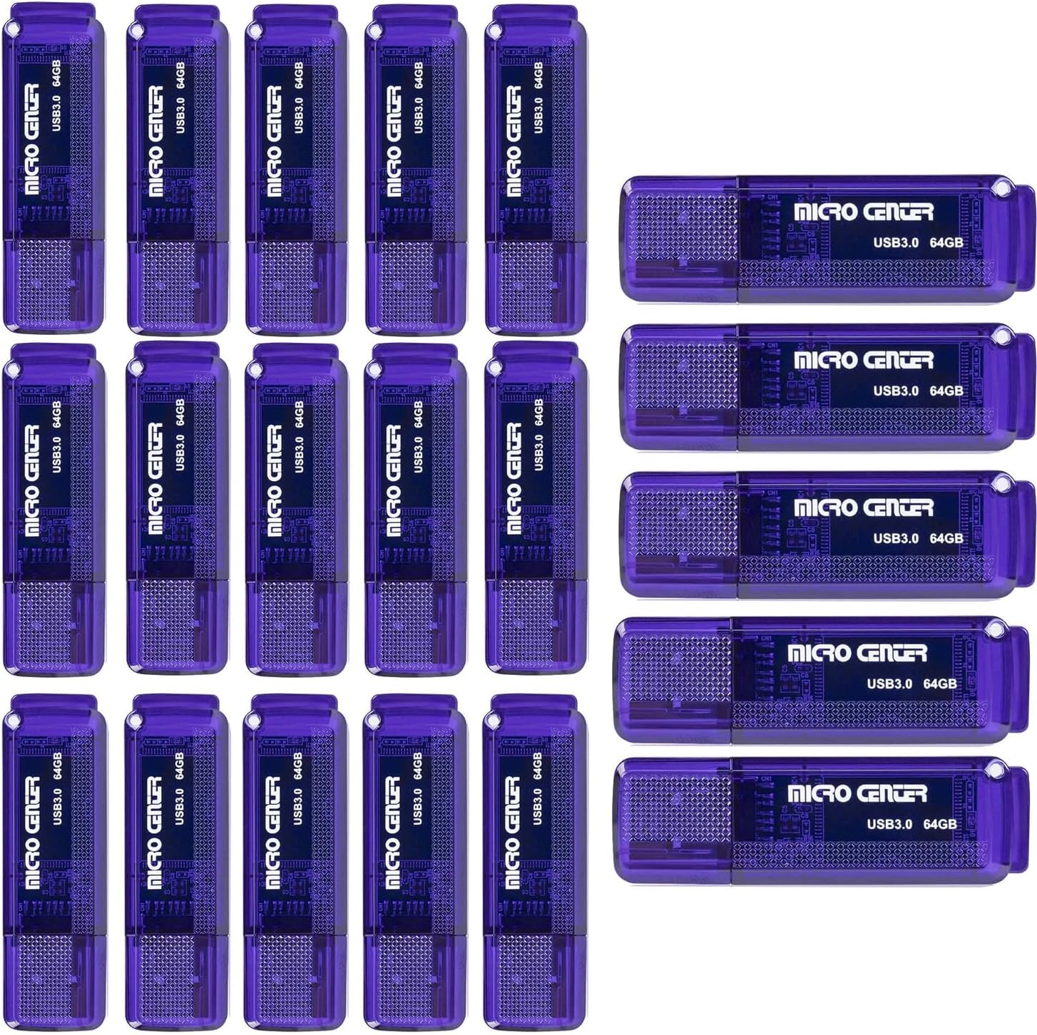 INLAND Micro Center Super Speed – Paquete de 20 unidades flash USB 3.0 de 64 GB de memoria USB 3.0, almacenamiento de datos, unidad de salto a