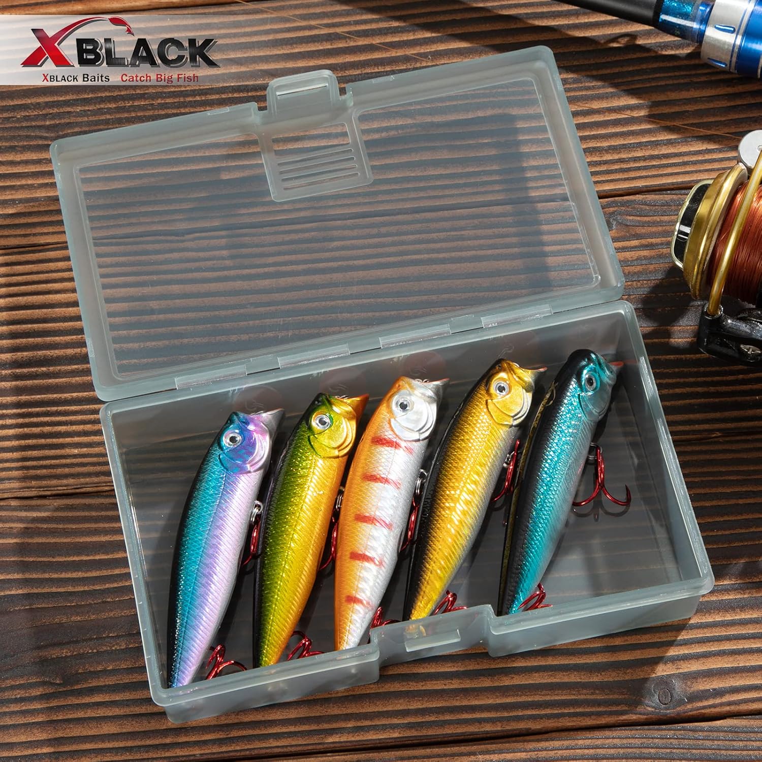 Fishing Lures Set Minnow Crankbaits Pencil Jointed Popper VIB Lures Fishing Lures Kit 5PCS for Bass Trout in Saltwater and Freshwater, XBLACK Baits,