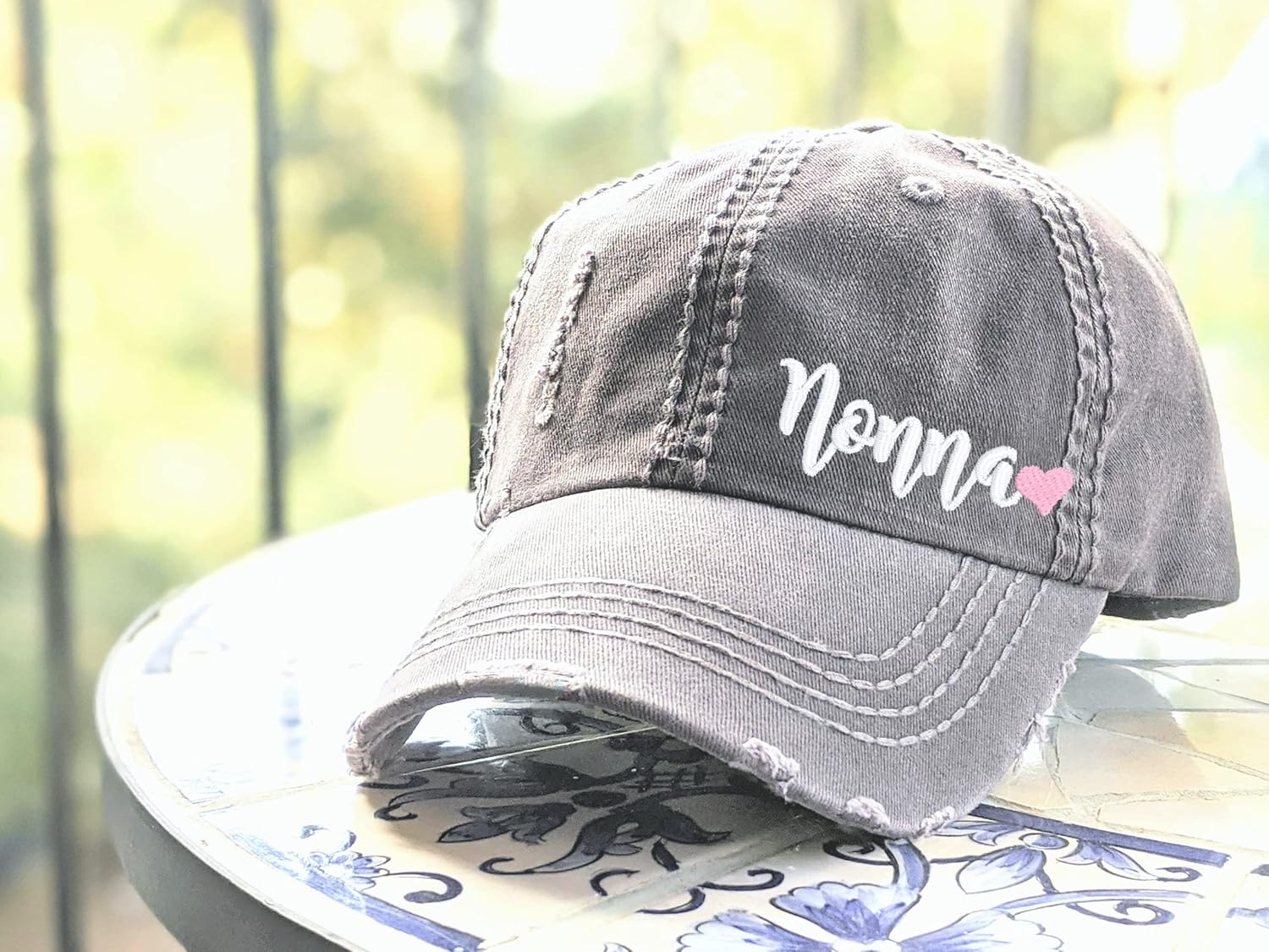 Women’s Embroidered Nonna or Custom Name Text Hat, Baseball or High Ponytail Cap, Optional Heart, Gift Present for Birthday Mother’s Day