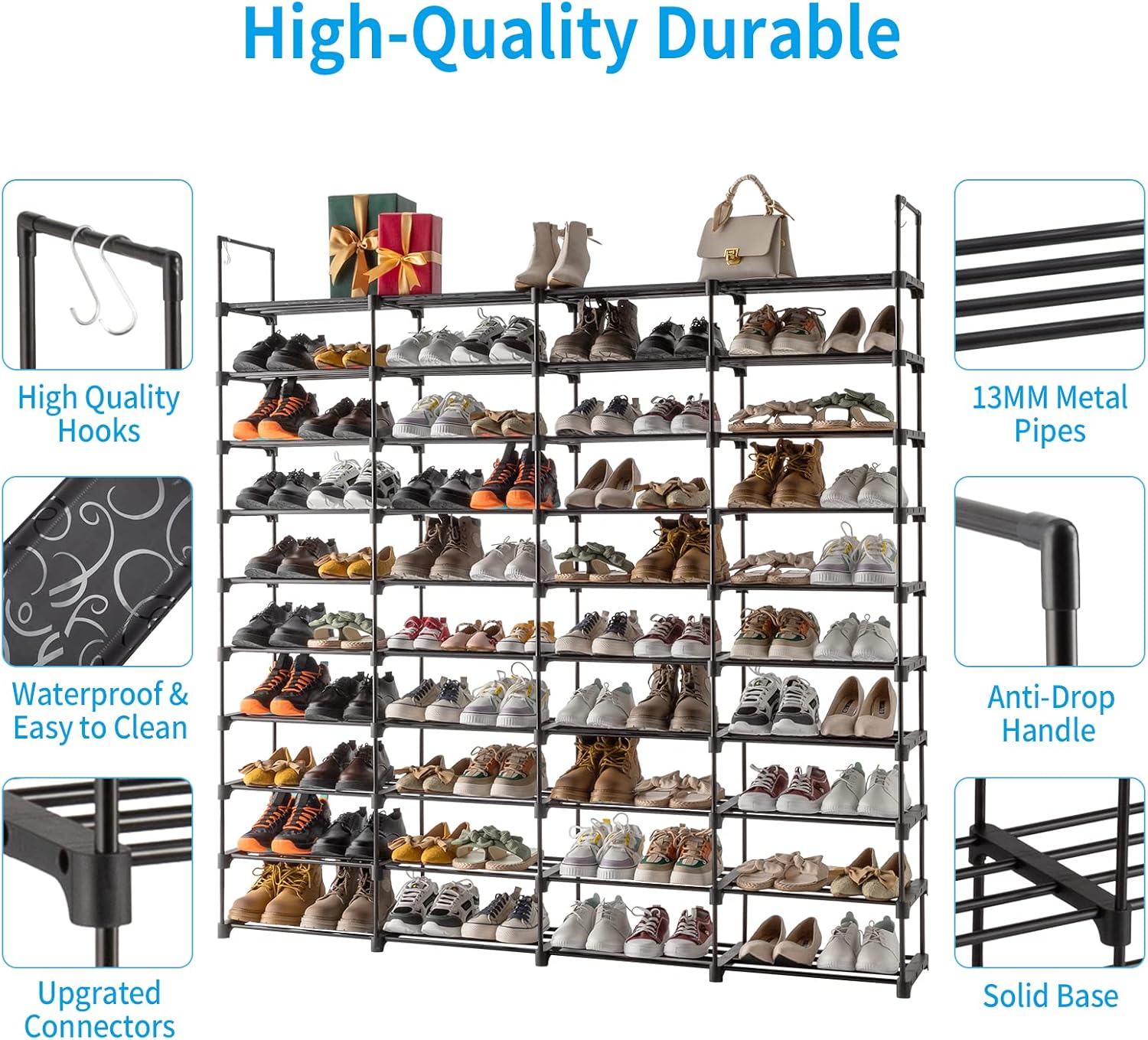 Zapatero de 10 niveles, organizador de almacenamiento para zapatos, organizador de zapatos para entrada, capacidad para 80 pares de zapatos,