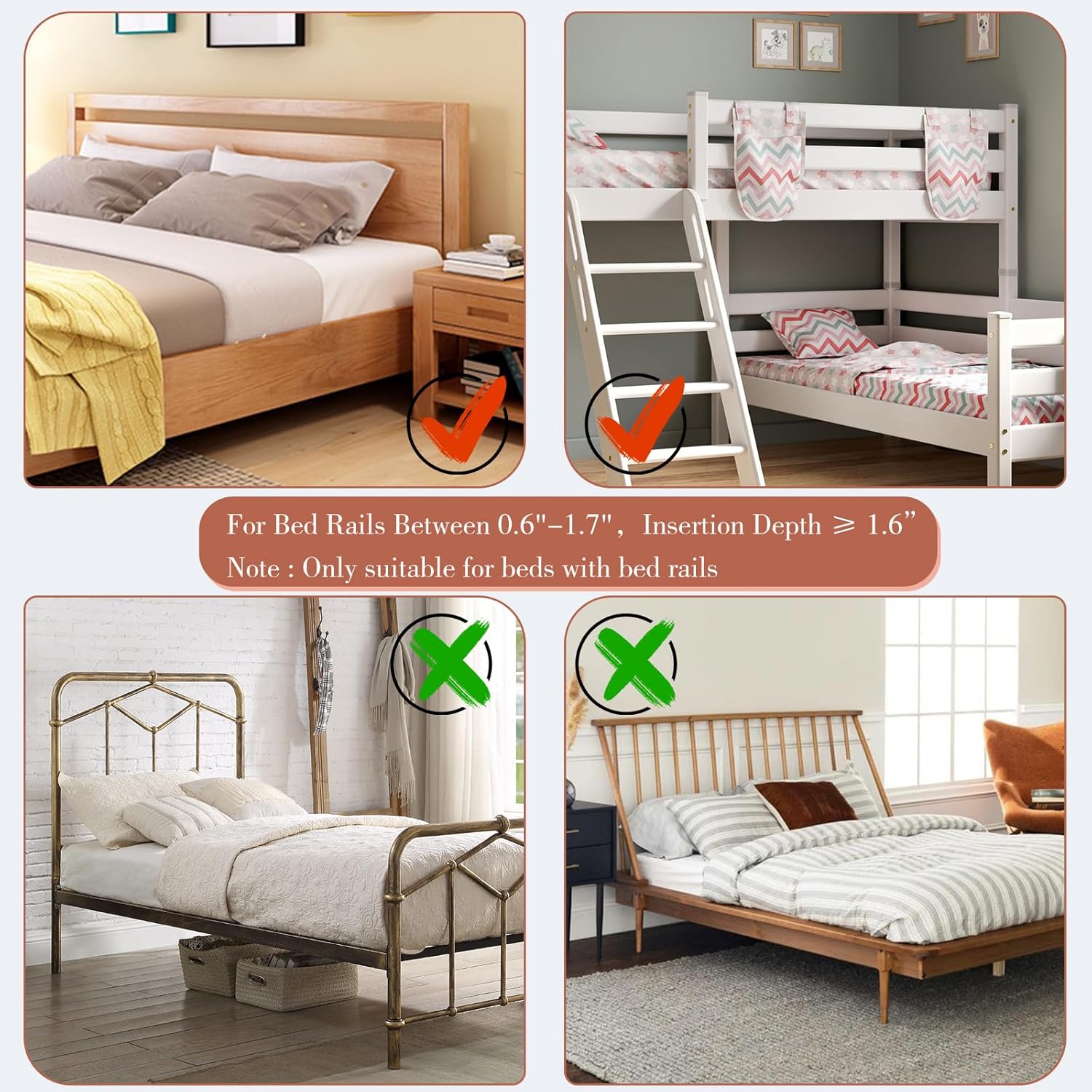 SPACEKEEPER Estante de noche para cama, estante plegable para litera, mesita de noche con clip para litera superior, dormitorio universitario,