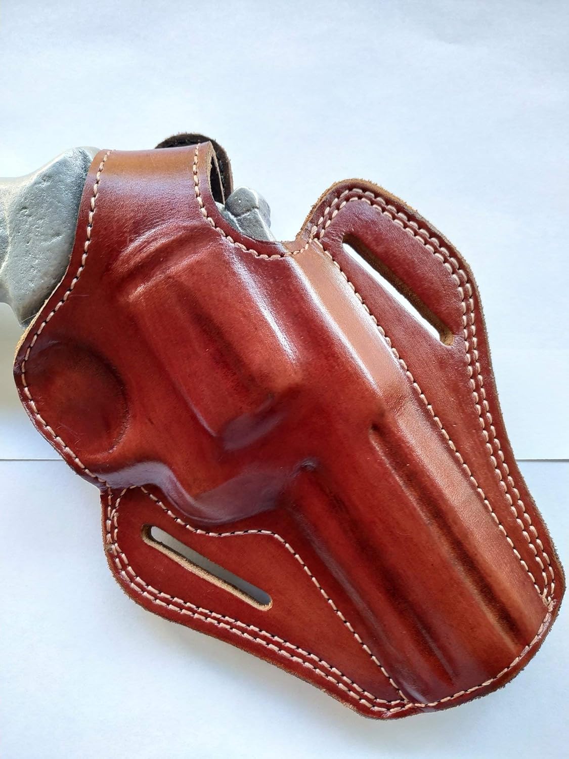 Cal38 Funda de cuero hecha a mano para Smith and Wesson modelo 686 357 Magnum 4 pulgadas, barril negro bronceado mano derecha