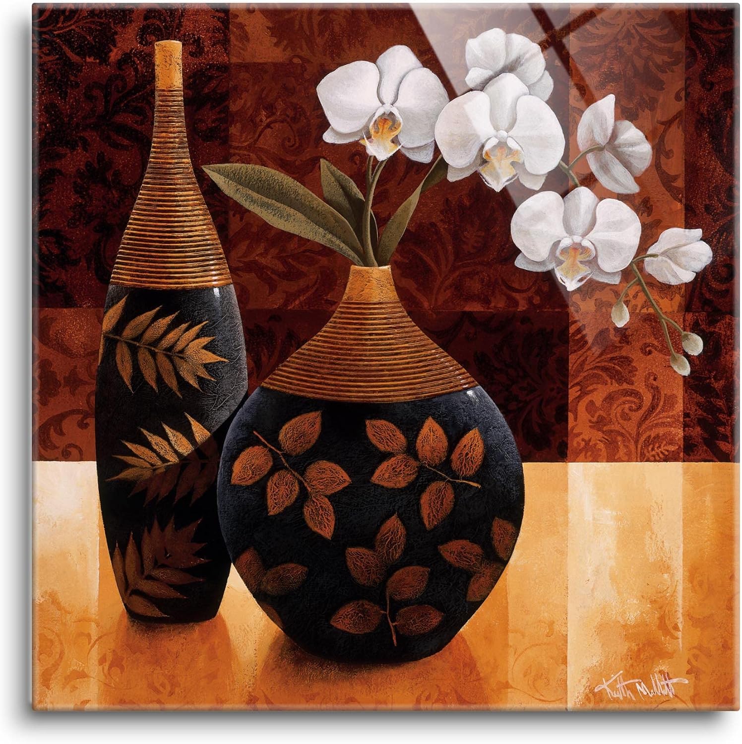 SOULFINE Arte de pared de vidrio templado sin marco, arte de pared de vidrio templado para decoración del hogar, 12.0 x 12.0in (Orquídea Linda I)