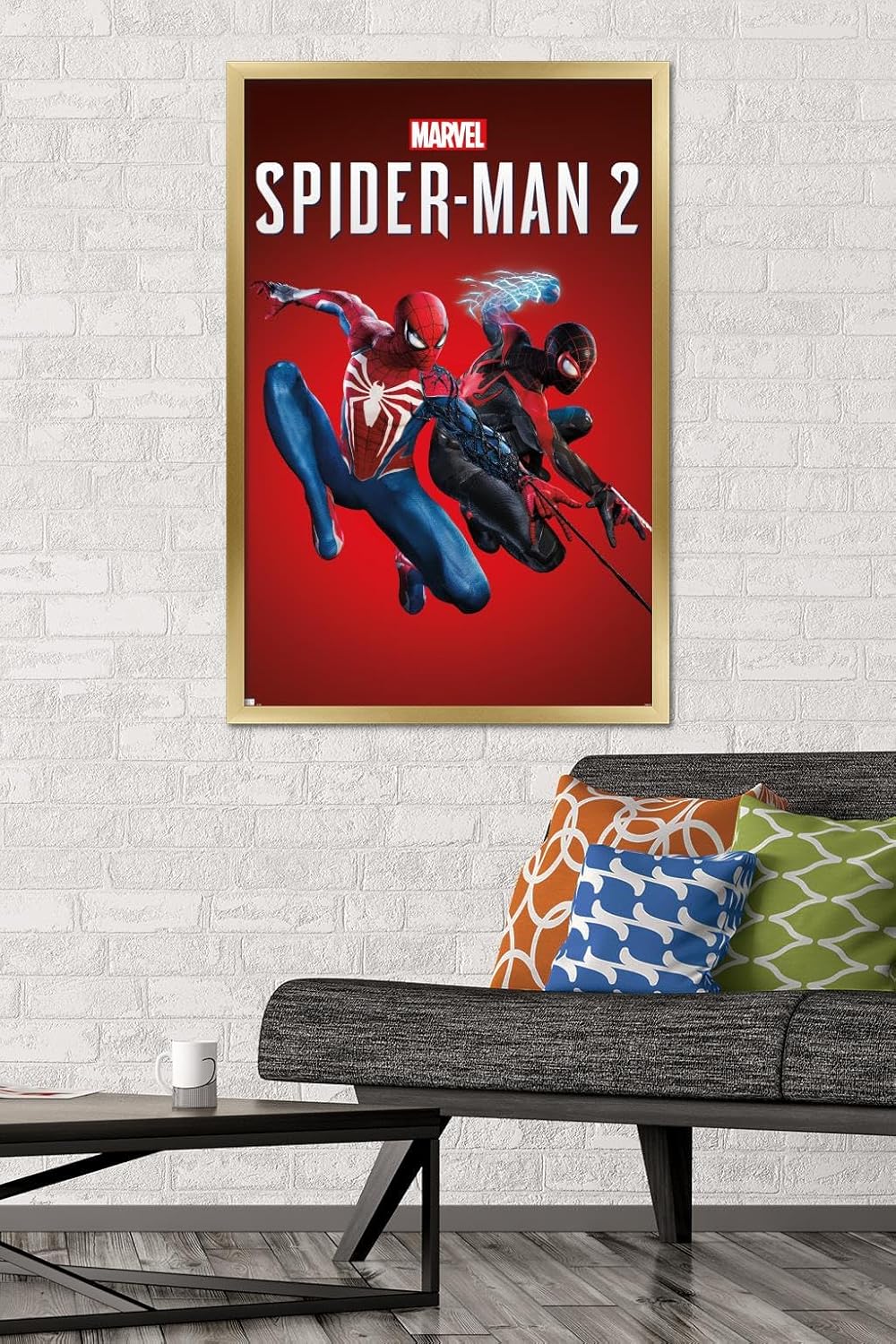 Trends International Marvel’s Spider-Man 2 – Póster de pared de arte clave, 22.37 x 34.00 pulgadas, versión enmarcada dorada