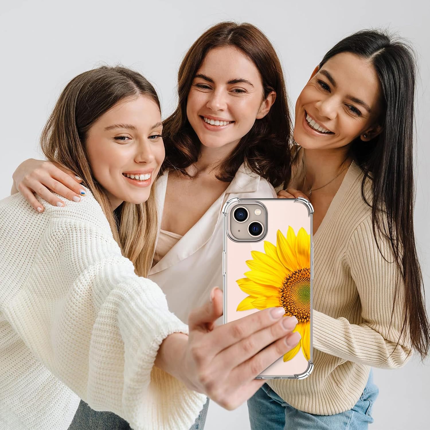 Funda compatible con iPhone 15 con protector de pantalla, diseño de patrón de flores, funda transparente floral para mujer, a prueba de golpes,