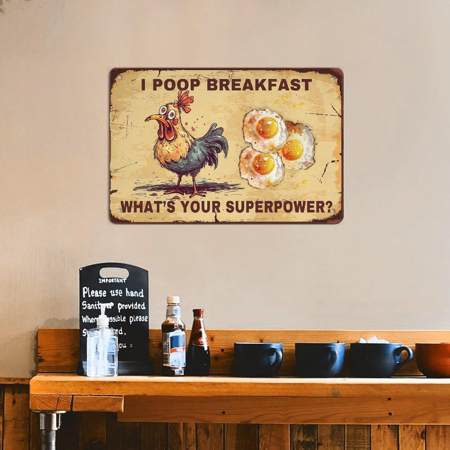 Cartel de desayuno de pollo I Poop de aluminio para colgar en la pared, decoración de arte de pollo para casa, habitación, tienda, oficina, 12 x 8