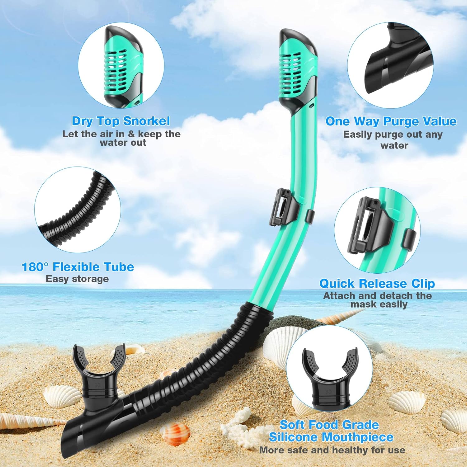 PIYAZI Snorkeling Gear for Adults Kids, Dry Snorkeling Set, Panoramic Anti-Leak and Anti-Fog Tempered Glass Lens, Adjustable Strap Snorkel Set with