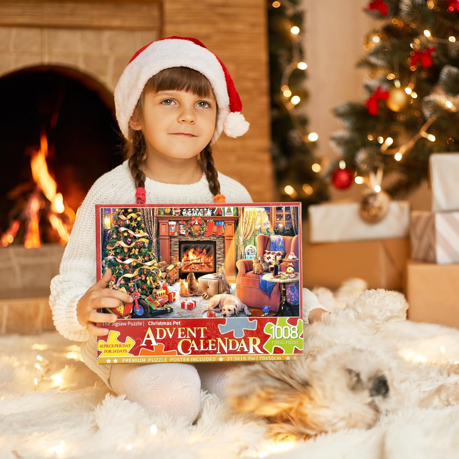 Calendario de Adviento 2023 – Rompecabezas de Navidad  1008 piezas de calendario de cuenta regresiva de 24 días de Navidad, rompecabezas de chimenea