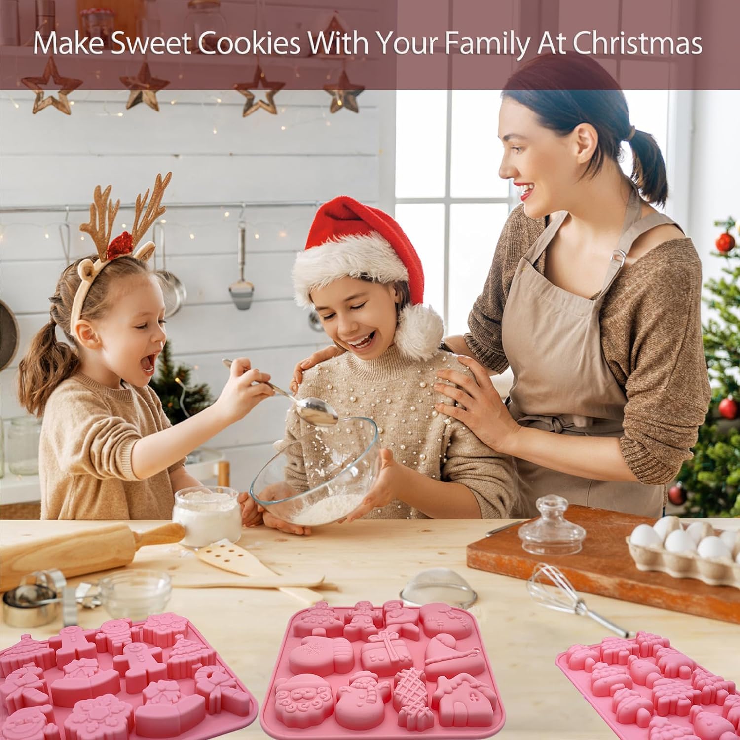 Paquete de 3 moldes de silicona de Navidad para hornear, moldes de silicona para Navidad, moldes de jabón para chocolate, gelatina, muñeco de nieve,