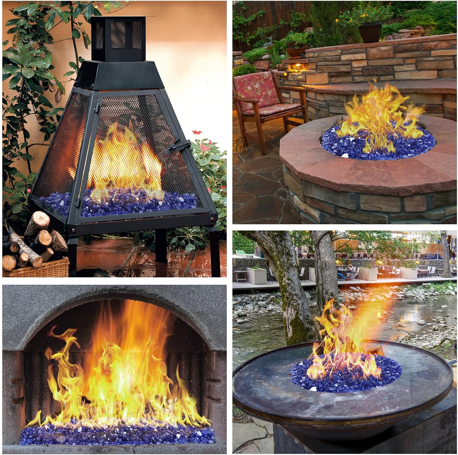 Vidrio ignífugo de 20 libras para hoguera, rocas de vidrio reflectante de 12 pulgada para chimenea de propano y gas, vidrio azul con piedra de