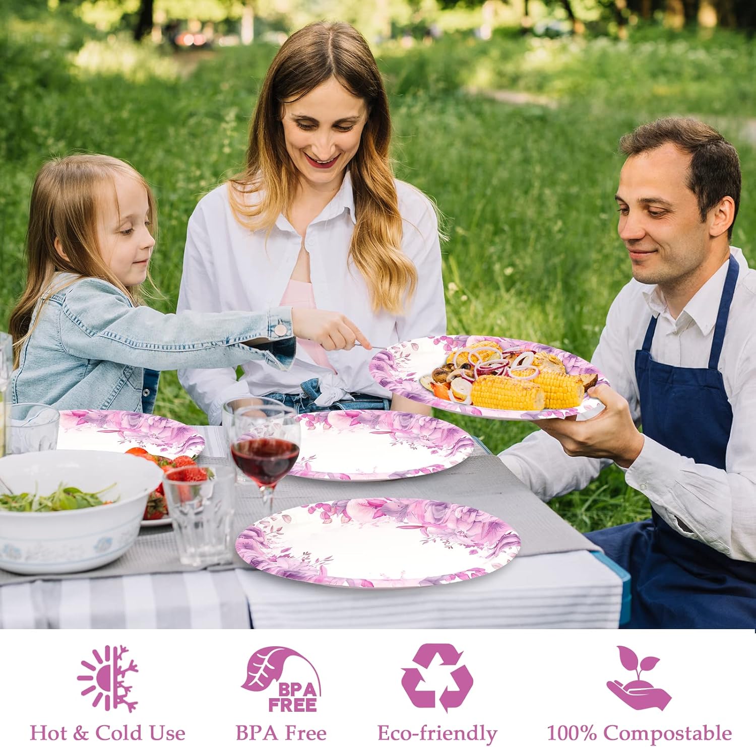 50 platos de papel para el Día de la Madre, suministros de fiesta de té floral de primavera, 12 x 10 pulgadas, platos desechables ovalados para
