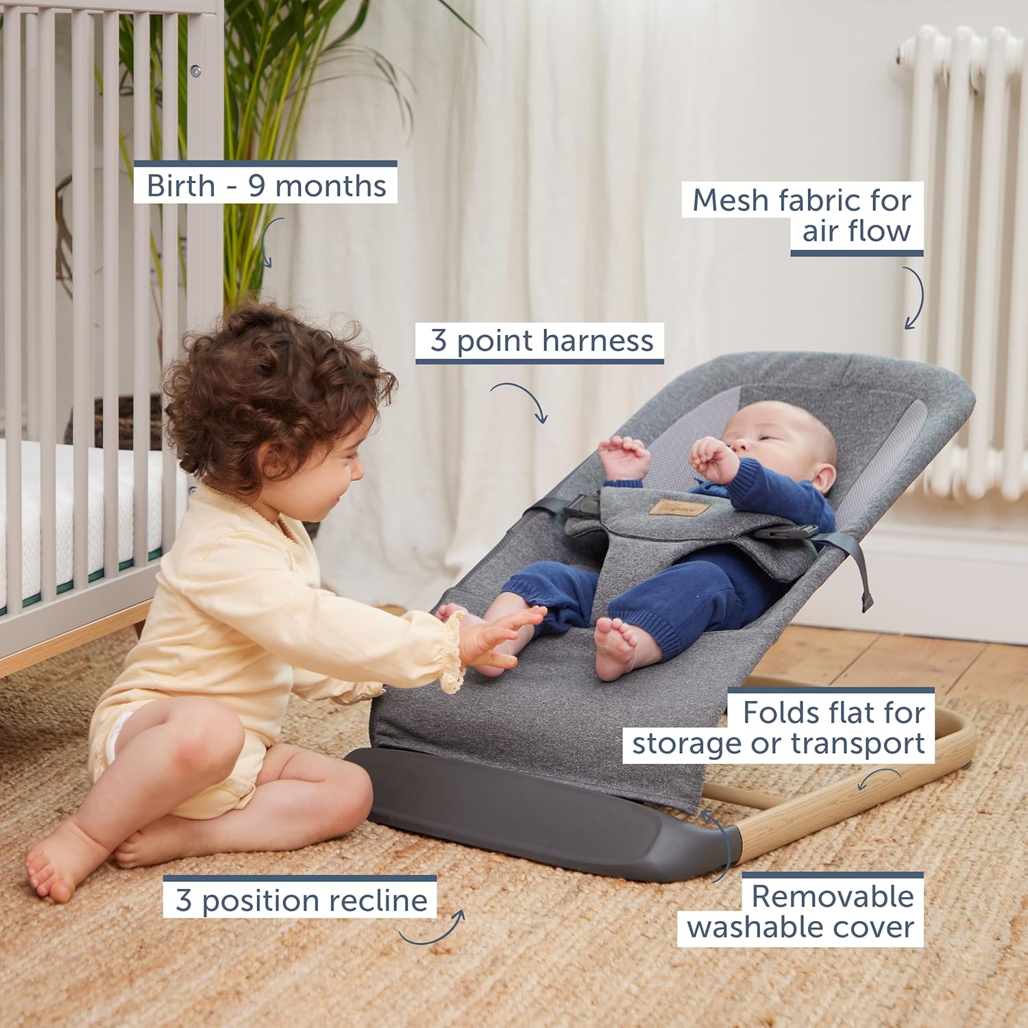 Baby Elegance Allta – Bouncer plegable para bebés, portátil, ligero y fácil de almacenar para recién nacidos y bebés