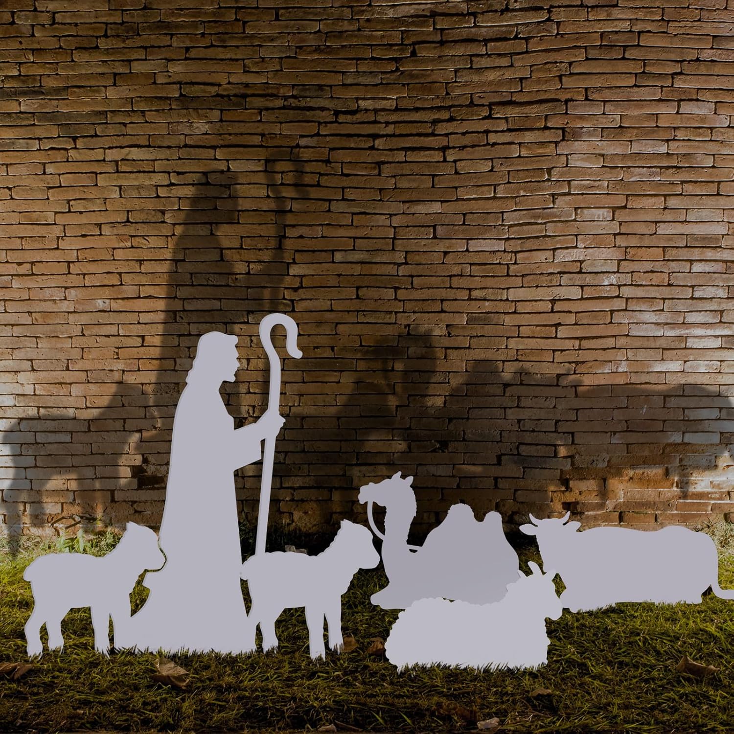 Zonon 4 piezas de Belén al aire libre para patio, resistente a la intemperie, juegos de pesebre con ovejas, camello buey para Navidad, decoración al