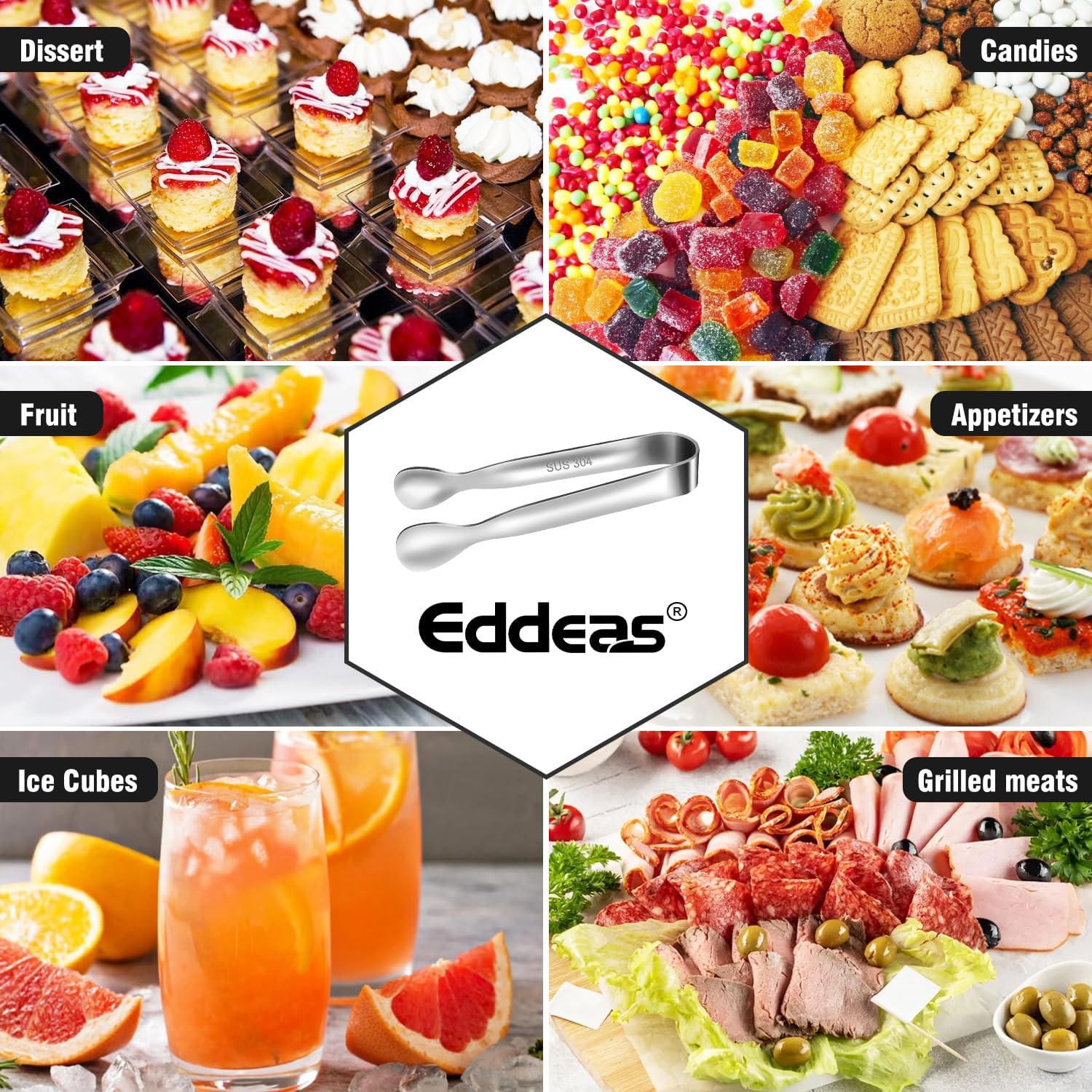 Mini pinzas para servir comida, juego de 8 pinzas pequeñas para aperitivos, pequeñas pinzas de cocina de metal de acero inoxidable, para barra de