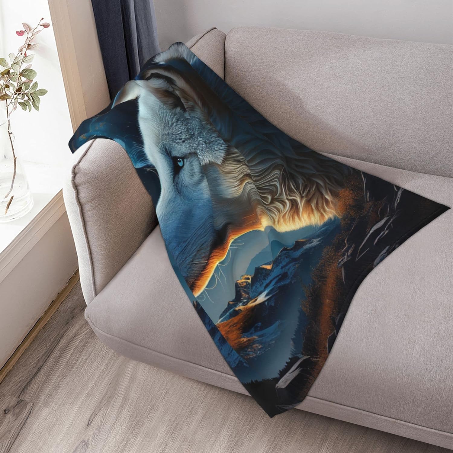 Lupo Bianco Che Ulula alla Luna – Coperta Morbida, Calda y Accogliente en Pila con Diseño Animale 3D per Letto, Divano o Ovunque Tu Abbia Bisogno di