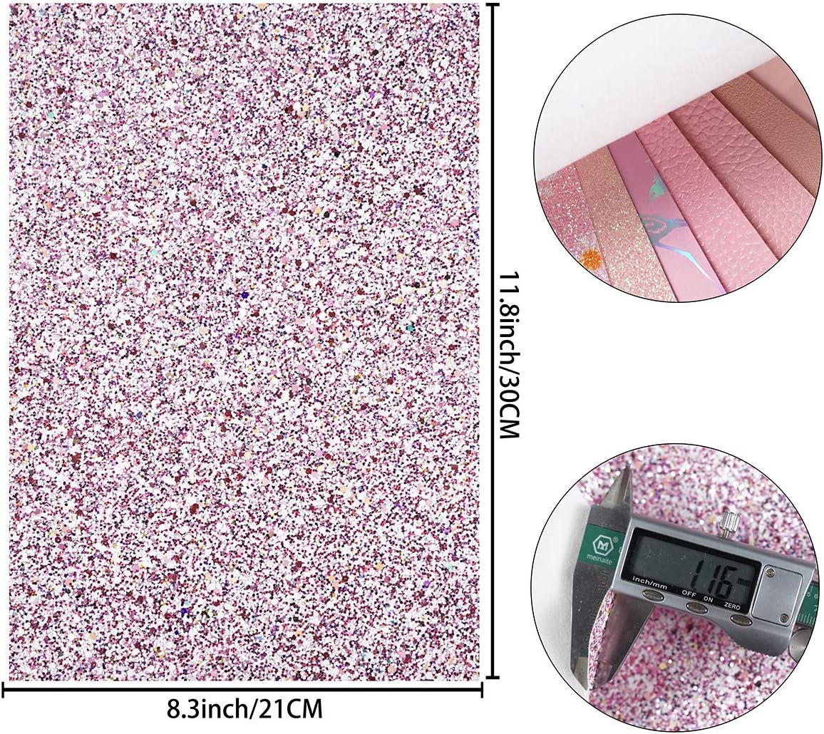 8 hojas de cuero sintético de 8 x 12 pulgadas, color rosa claro, margaritas finas y gruesas, patente metálica, Litchi, tela de cuero holográfica de