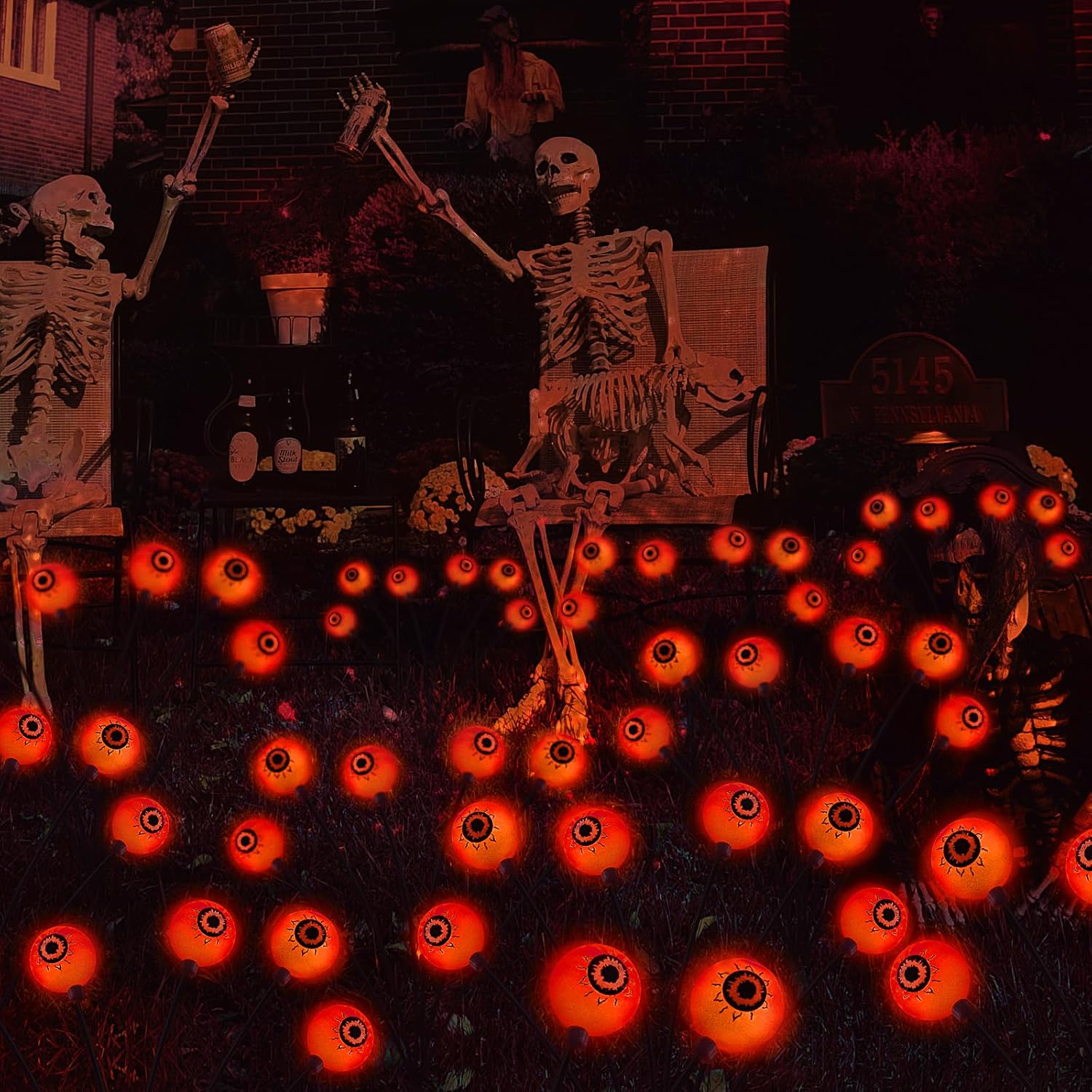 Decoraciones de Halloween al aire libre, paquete de 2 globos solares aterradores para decoración de Halloween, luces de camino al aire libre, luces