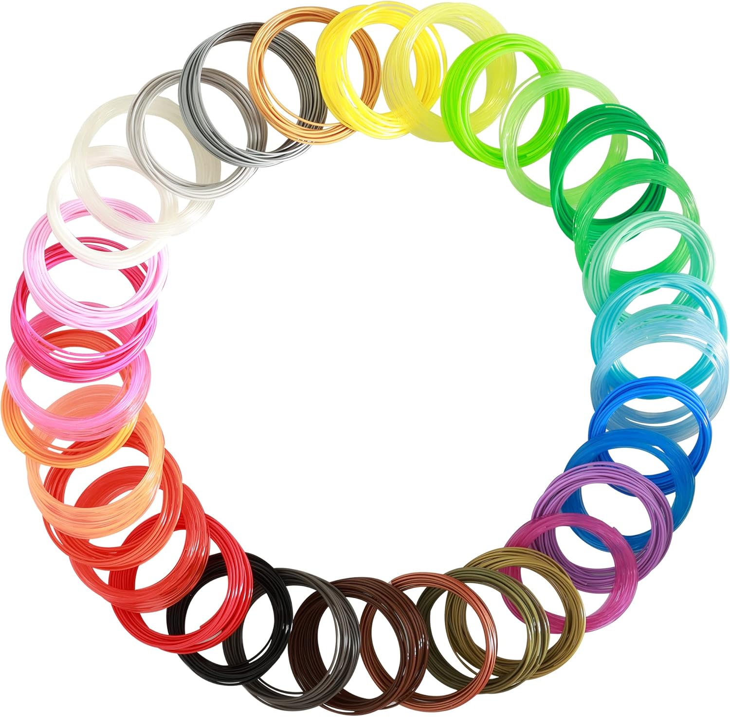 Paquete de repuesto de muestra de filamento PLA de impresión 3D de 32 colores, cada color 10 pies, repuestos de ácido poliláctico de 320 pies, apto