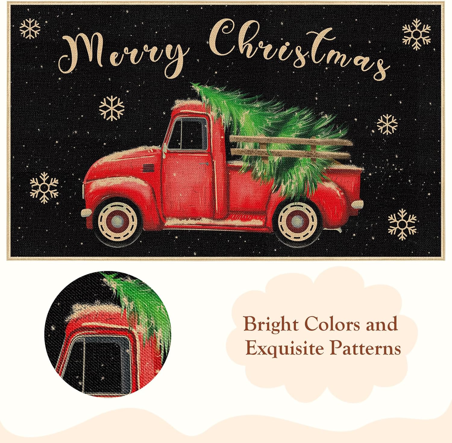 Tapete rojo para puerta de camión, antideslizante, árbol de Navidad, diseño de copos de nieve, decoración del hogar, 29 x 17 pulgadas, tapete de