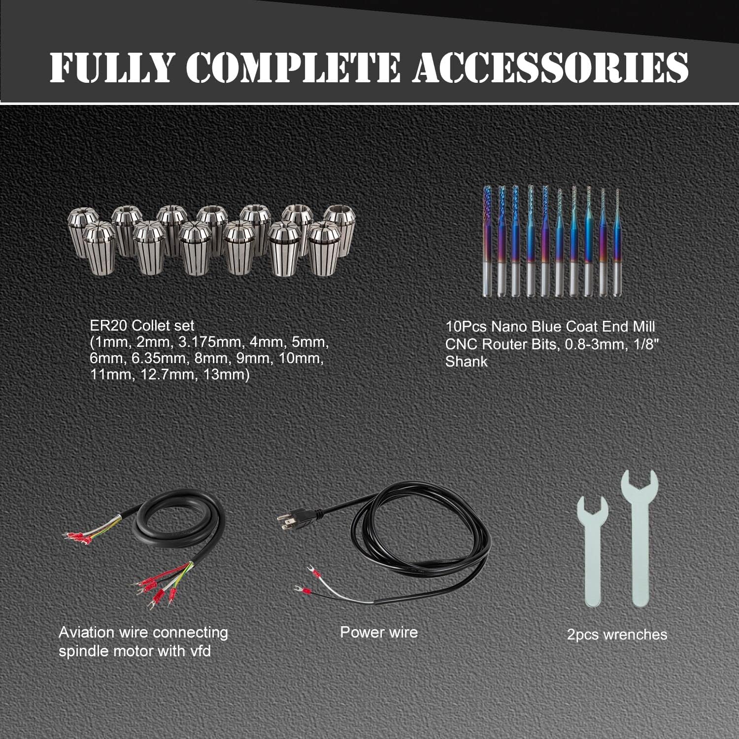 Kits de motor de husillo CNC, 220V 2.2KW 80mm de husillo refrigerado por aire, motor CNC de husillo CNC + 2.2KW VFD+80mm montaje de abrazadera + kit