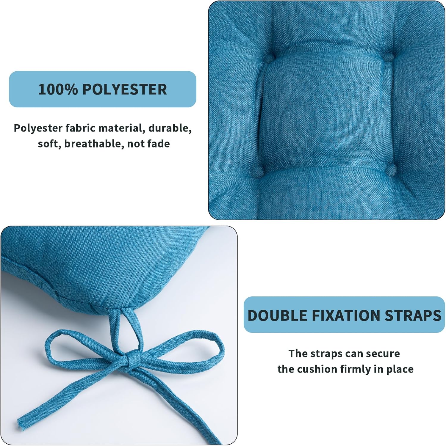 Detiblue Juego de 2 cojines para taburete de cocina, cojines para sillas de comedor de 14 x 14 pulgadas con lazos, cojines copetudos para sillas de