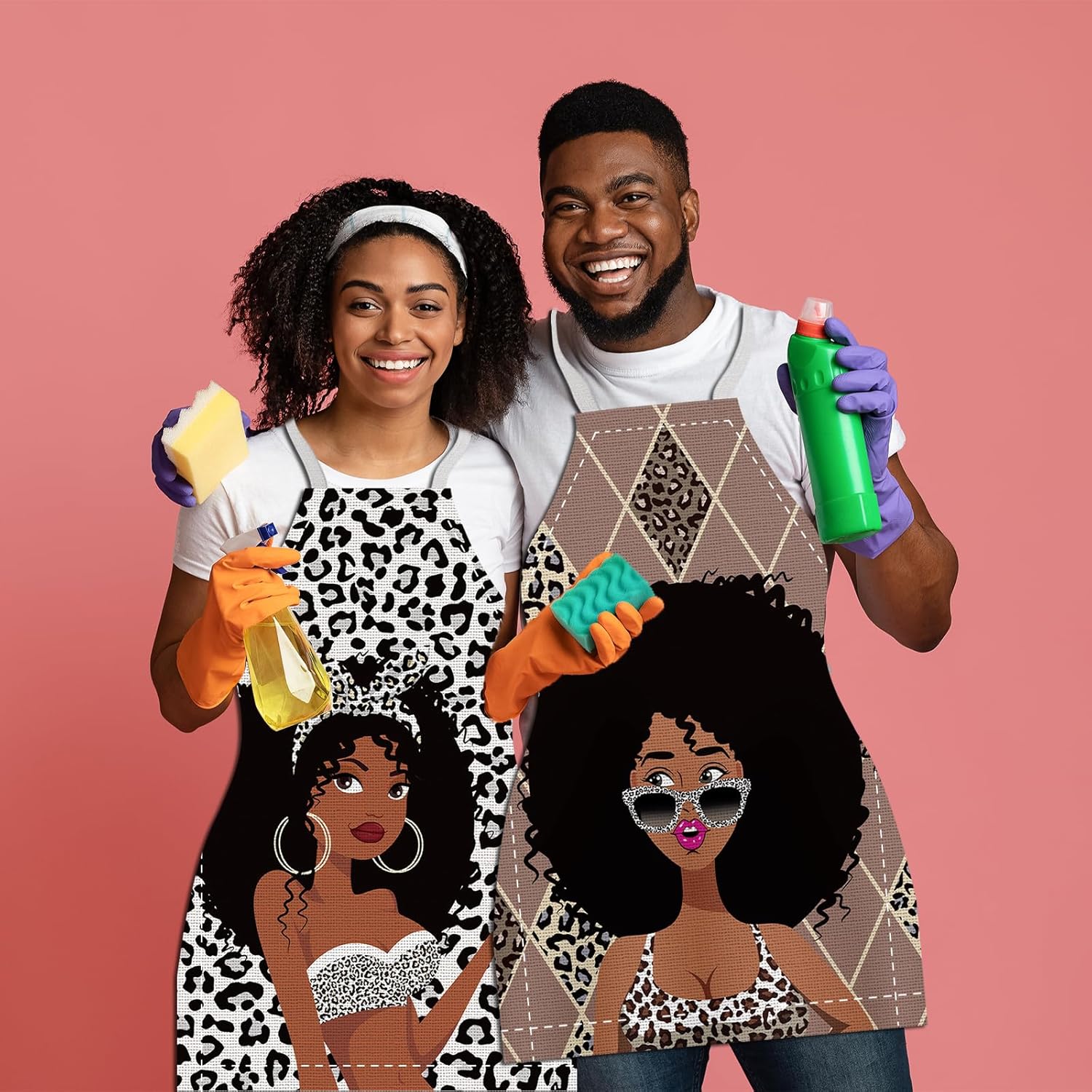 4 delantales para mujer africana, impermeables, delantales de reina afroamericana, ajustables, delantales negros para mujeres, niñas, delantales de