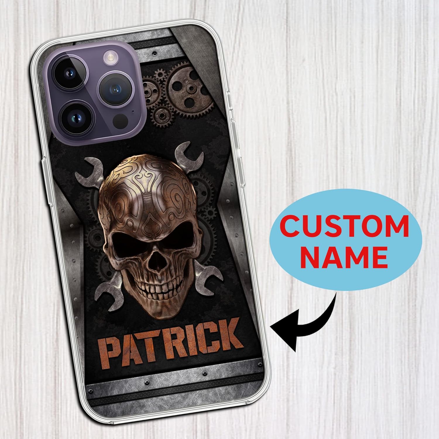 Funda protectora transparente con nombre personalizado para técnico de mecánica, compatible con iPhone 15 14 13 12 11 X Xs Xr 8 7 6 Mini Pro Max