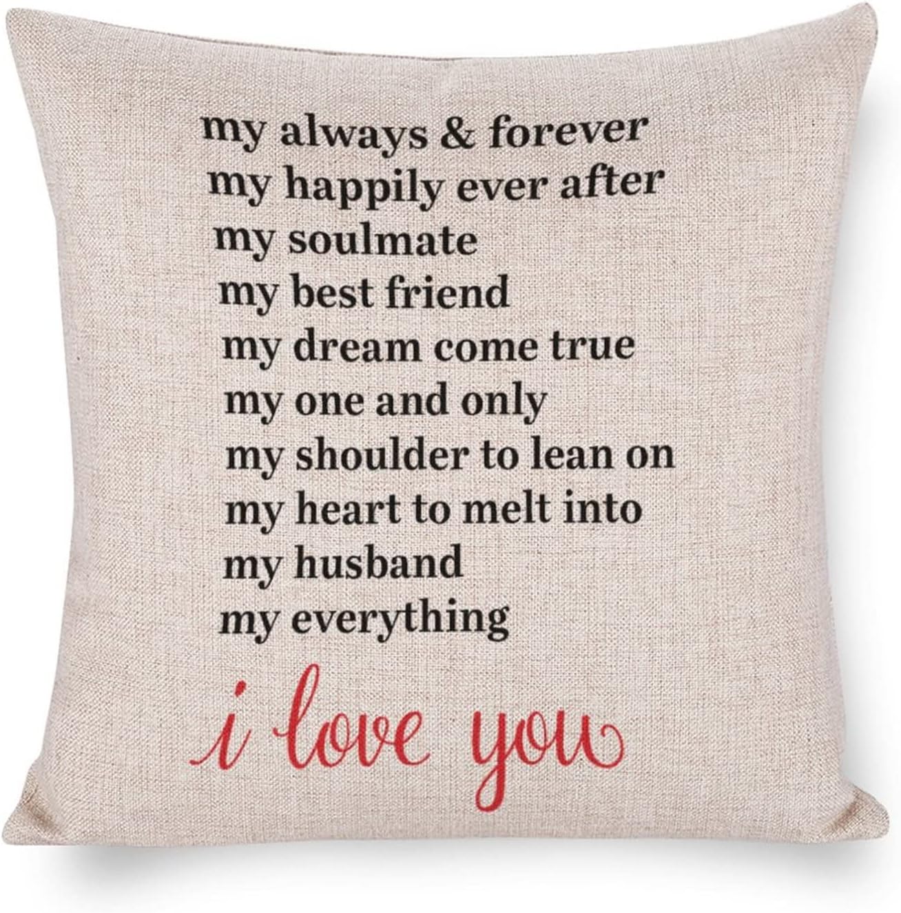 Funda de cojín con diseño de corazón de amor, My Always & Forever My Happily Ever After My Soulmate, funda de almohada decorativa de algodón y lino