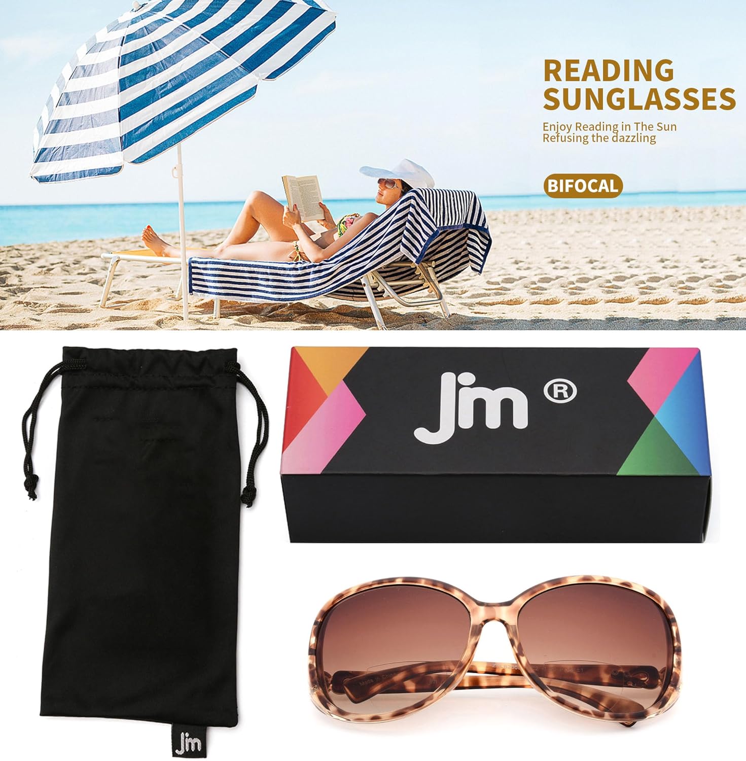 JM Lentes de sol bifocales de lectura para mujer, de gran tamaño, para lectura al aire libre, protección UV400