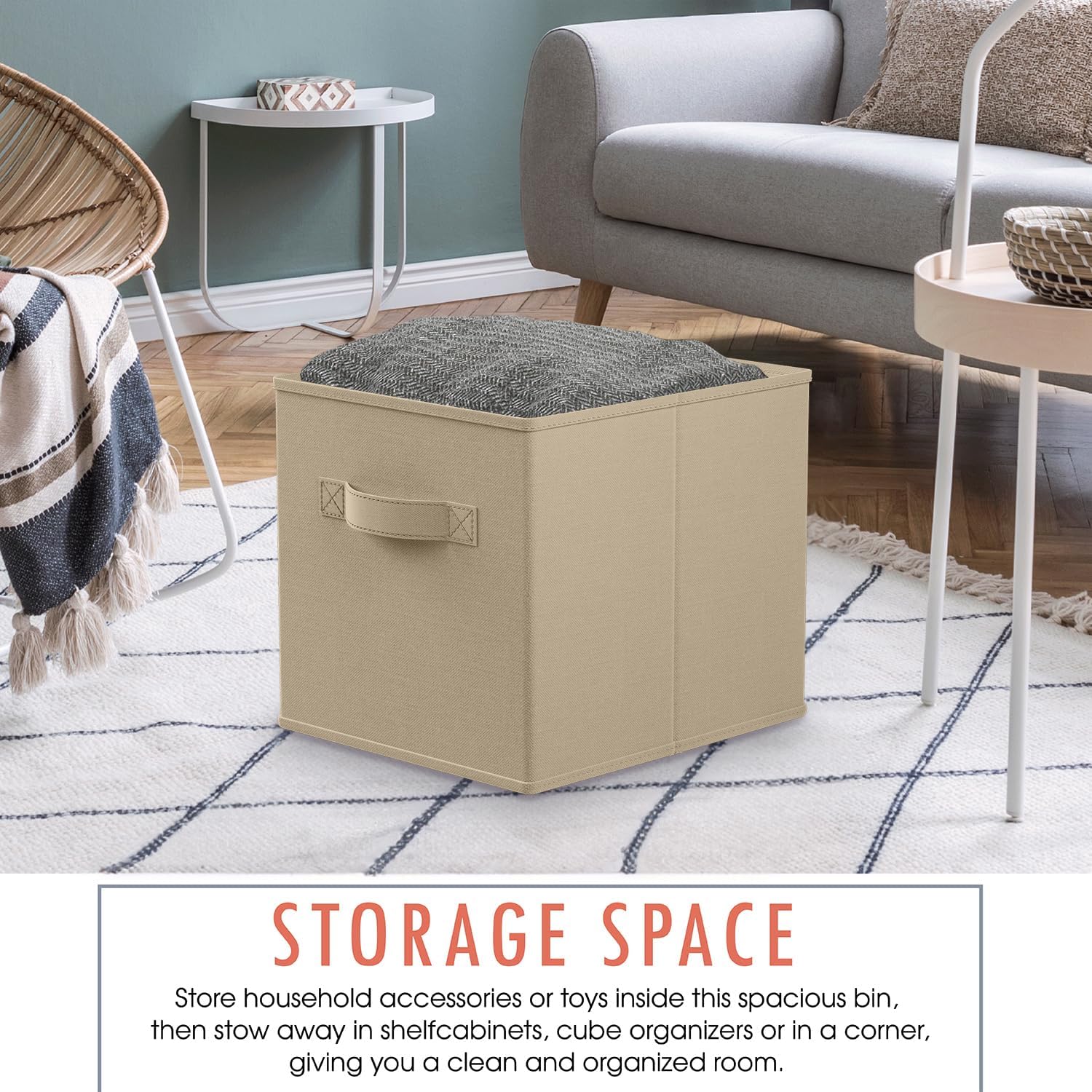 Ornavo Home Kallax – Caja de almacenamiento plegable plegable con asas dobles, juego de 6 unidades, 13 x 15 x 13 pulgadas, color beige