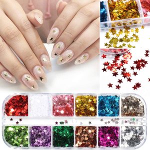 12 colores de estrellas para arte de uñas, calcomanías de estrellas con purpurina y lentejuelas 3D, decoración de uñas holográficas en forma de 12 colores de estrellas para arte de uñas, calcomanías de estrellas con purpurina y lentejuelas 3D, decoración de uñas holográficas en forma de