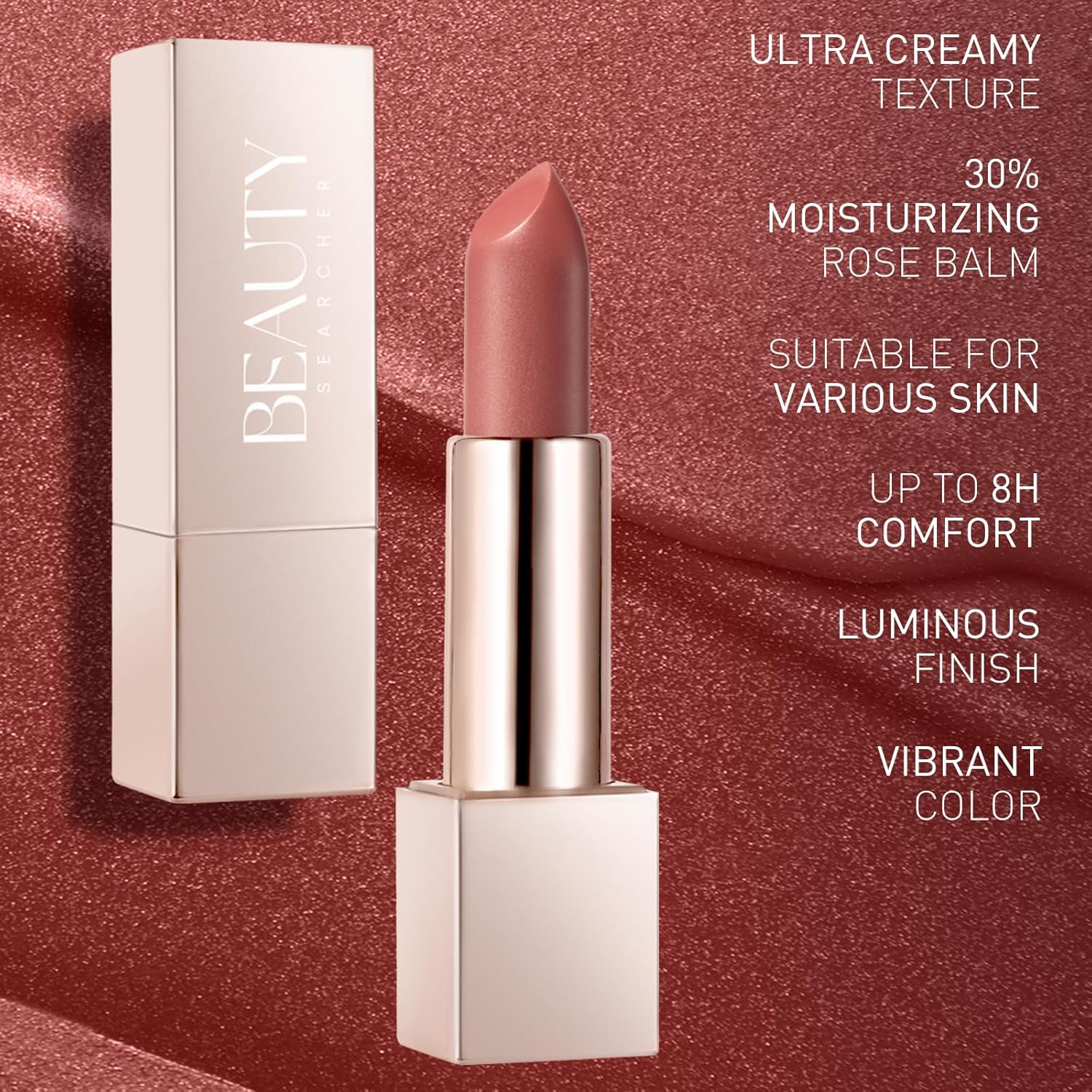 BEAUTY SEARCHER – Lápiz labial, acabado metálico, bálsamo labial brillante hidratante, terciopelo nude, rojo, hidratación de larga duración,