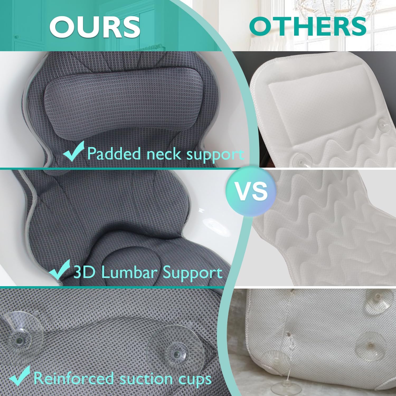 Almohadas de baño gruesas de cuerpo completo y cojín para bañera reposacabezas soporte de cuello hombro comodidad relajación accesorios de spa