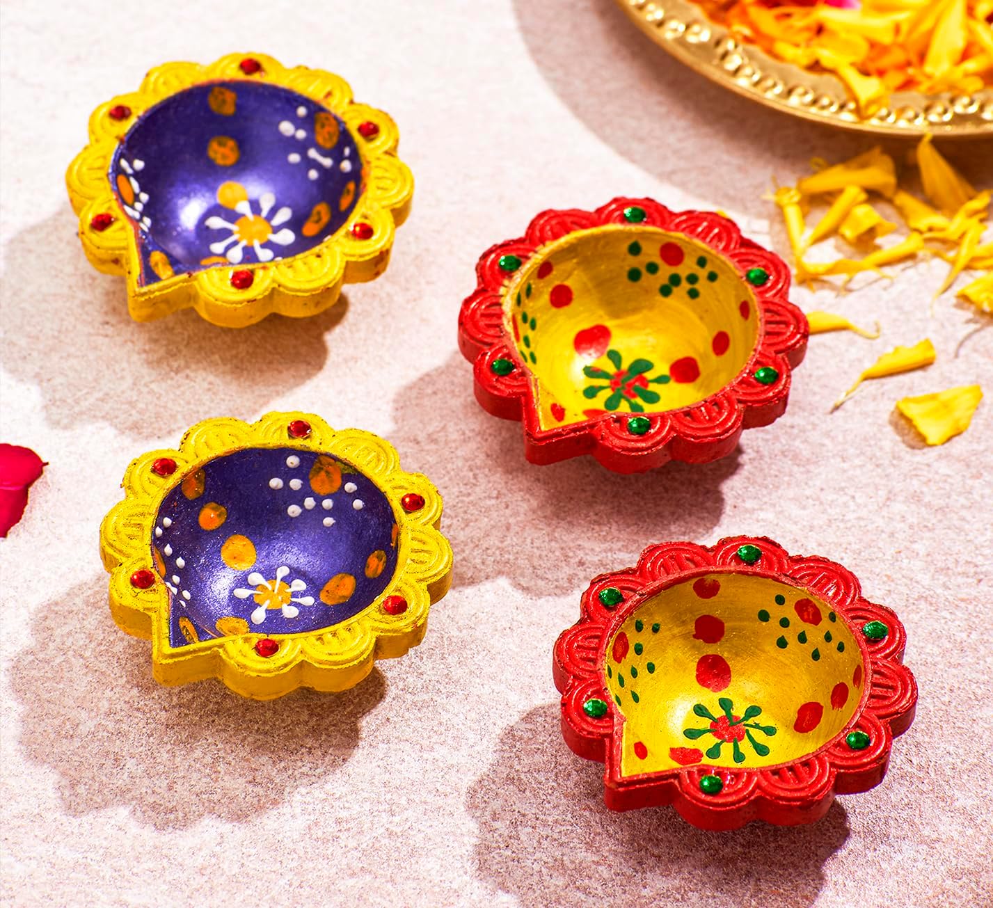 IndoTribe 12 piezas Diwali Diyas para decoración Diwali Decoraciones para el hogar Diwali luces Diwali Decoración Diwali Diya Diwali Vela Diwali