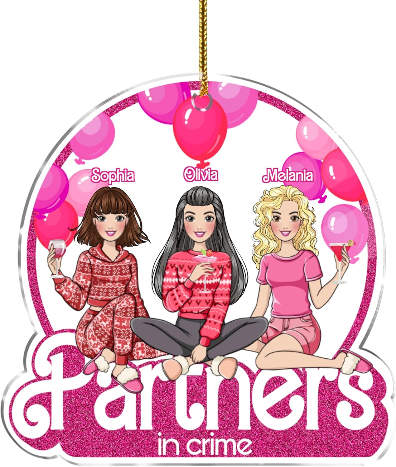 Gossby Adorno de Navidad acrílico personalizado para parejas en el crimen, Navidad personalizada para 3 mujeres con diseño, nombre, recuerdo de