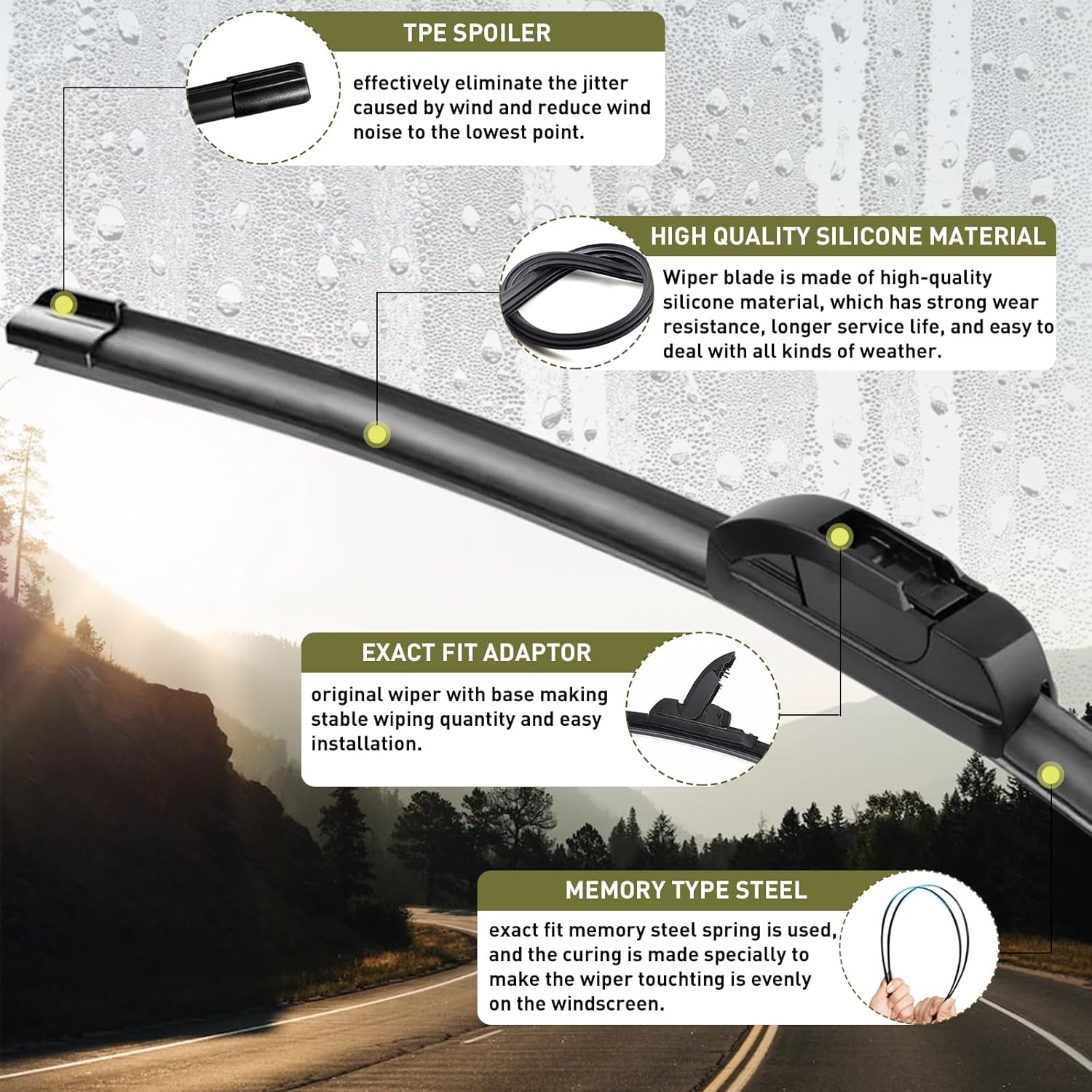 Escobillas del limpiaparabrisas de 26 pulgadas + 16 pulgadas para todas las estaciones, duradero, estable y silencioso, para Honda CRV 2012-2016,