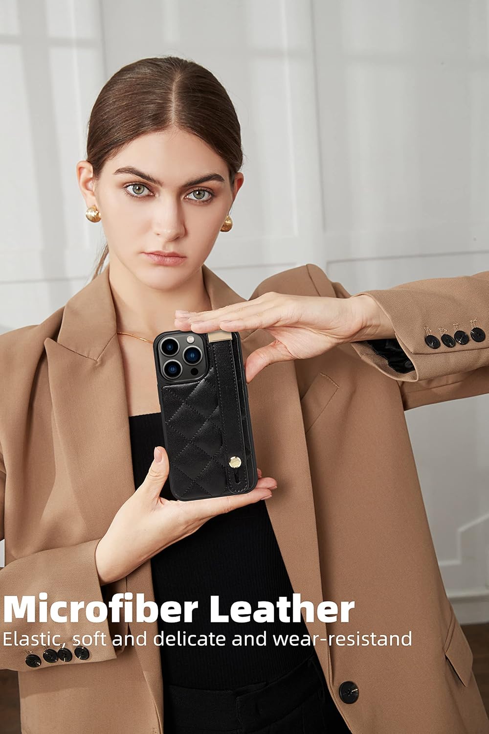 ZVE iPhone 14 Pro Max – Funda acolchada de piel con función atril para mujer, con correa compatible con iPhone 14 Pro Max, 5G de 6.7 pulgadas, color