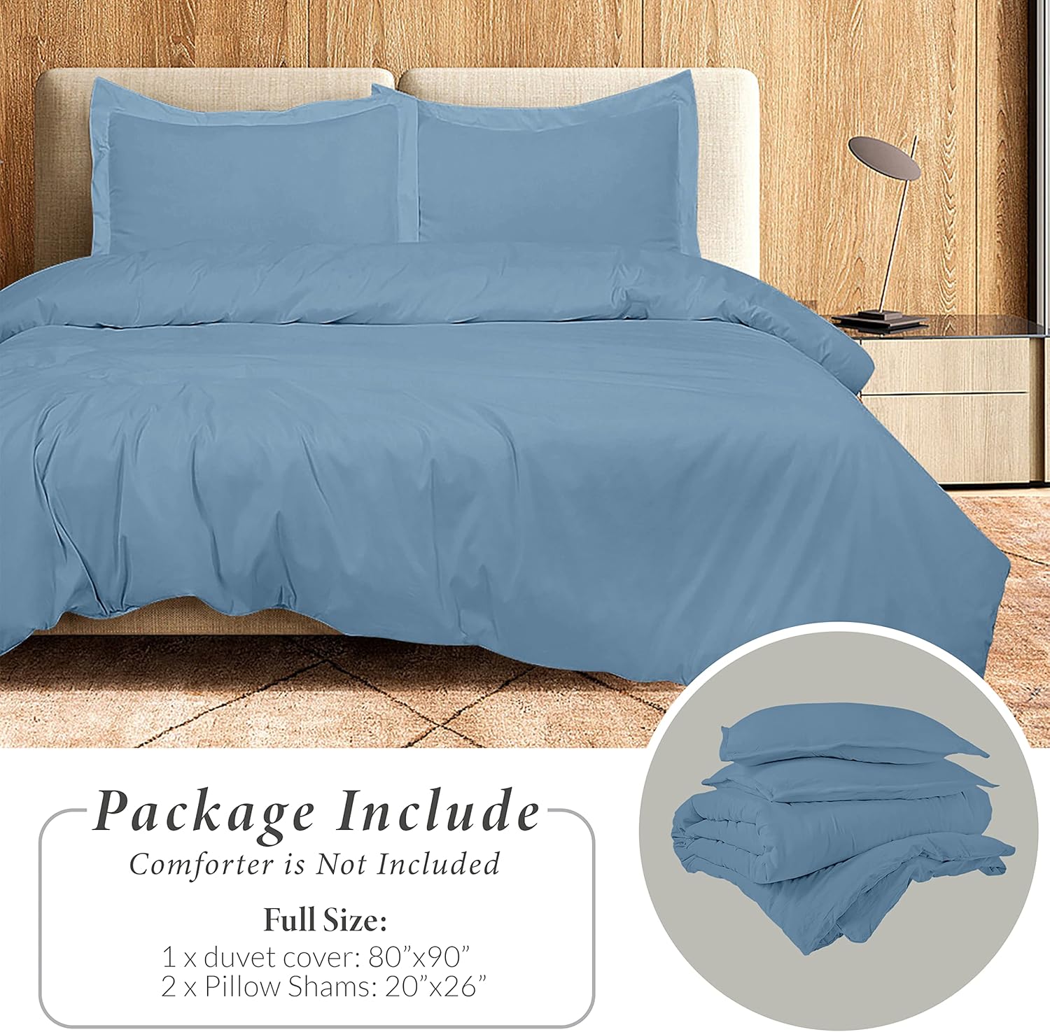 Royale Linens Juego de funda de edredón azul lago tamaño matrimonial. Juego de funda de edredón de 3 piezas de doble cepillado con cierre de